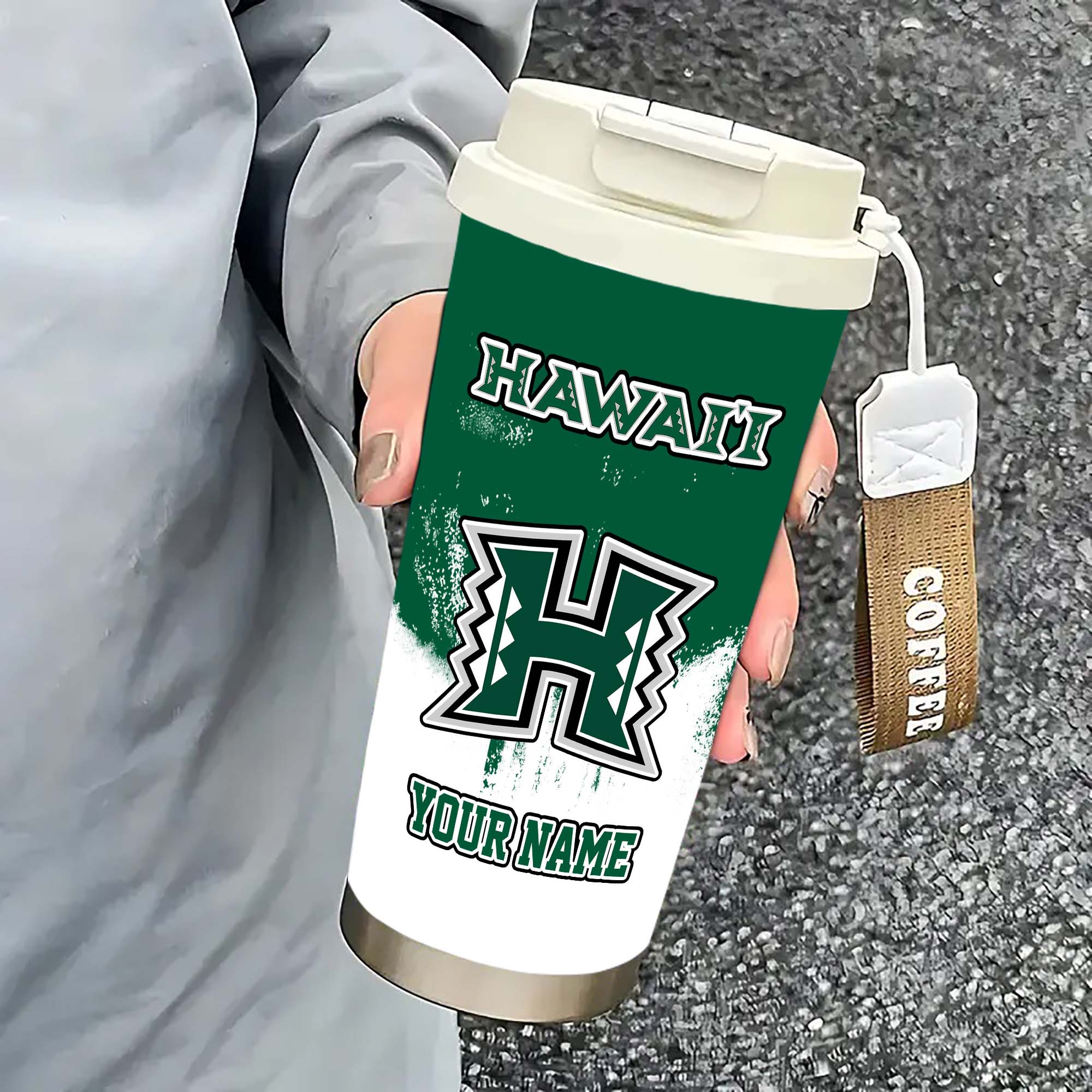 Alternative view of Hawaii Rainbow Warriors Insulated Coffee Mug with Straw and Lid, Portable Coffee Travel Mug for Car, Fan Gifts EHIVM-0211799