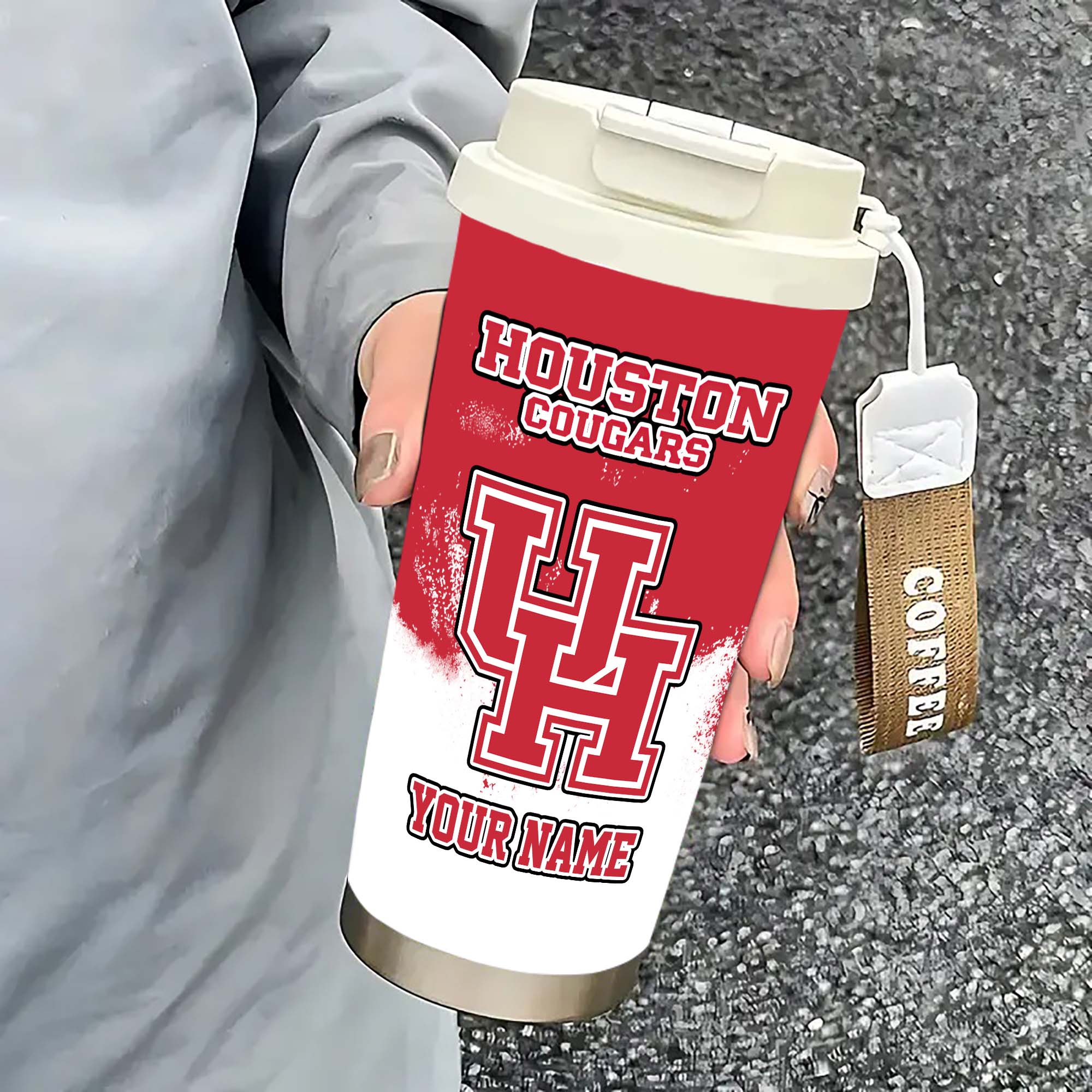 Alternative view of Houston Cougars Insulated Coffee Mug with Straw and Lid, Portable Coffee Travel Mug for Car, Fan Gifts EHIVM-0211799