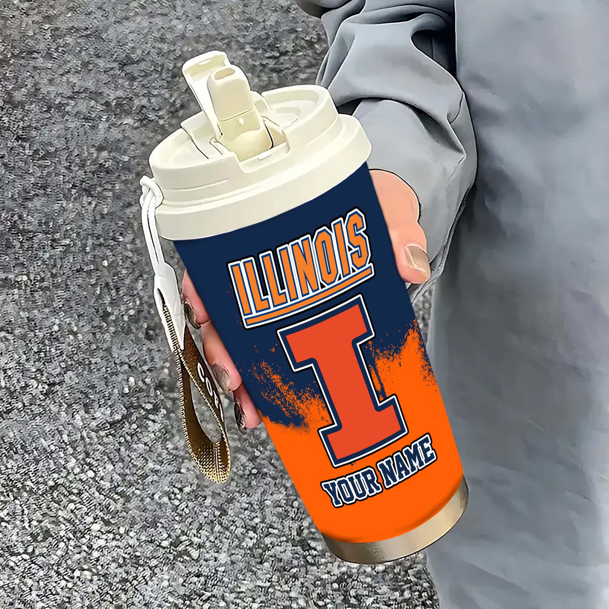 Illinois Fighting Illini Insulated Coffee Mug with Straw and Lid, Portable Coffee Travel Mug for Car, Fan Gifts EHIVM-0211799