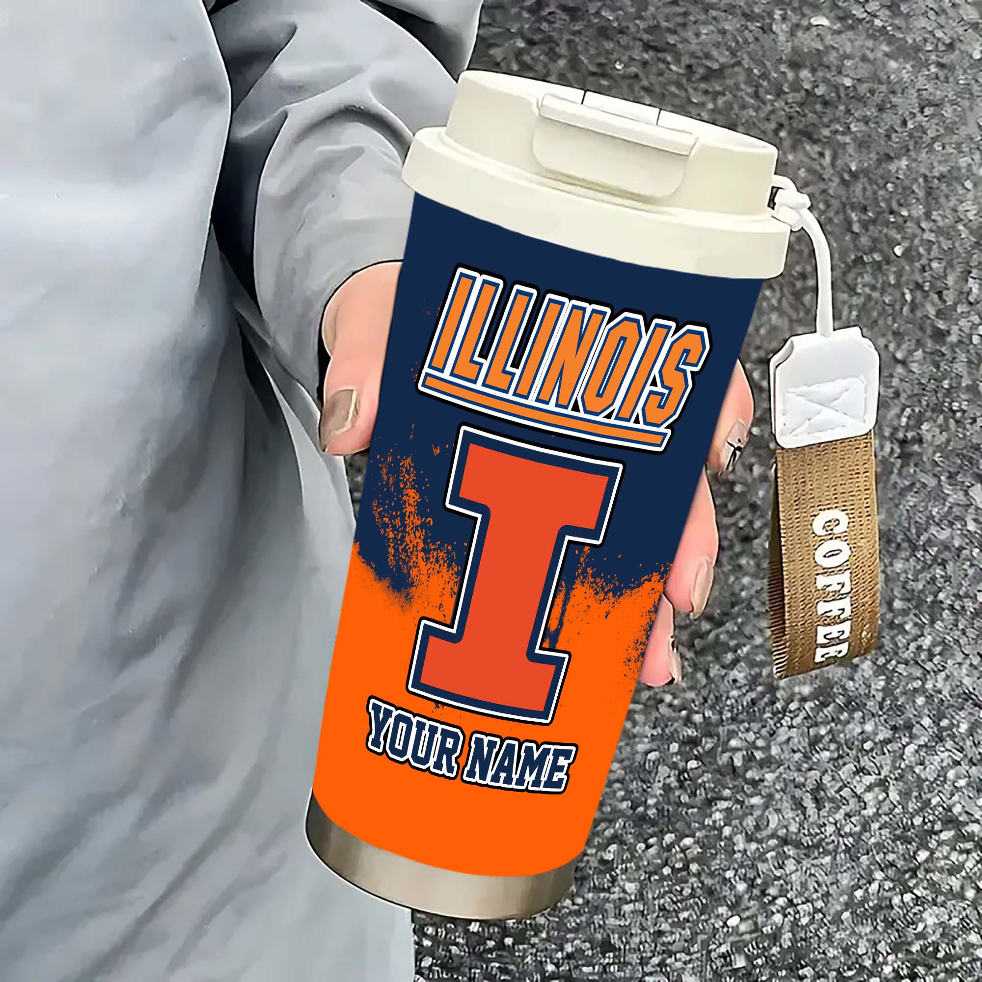 Alternative view of Illinois Fighting Illini Insulated Coffee Mug with Straw and Lid, Portable Coffee Travel Mug for Car, Fan Gifts EHIVM-0211799