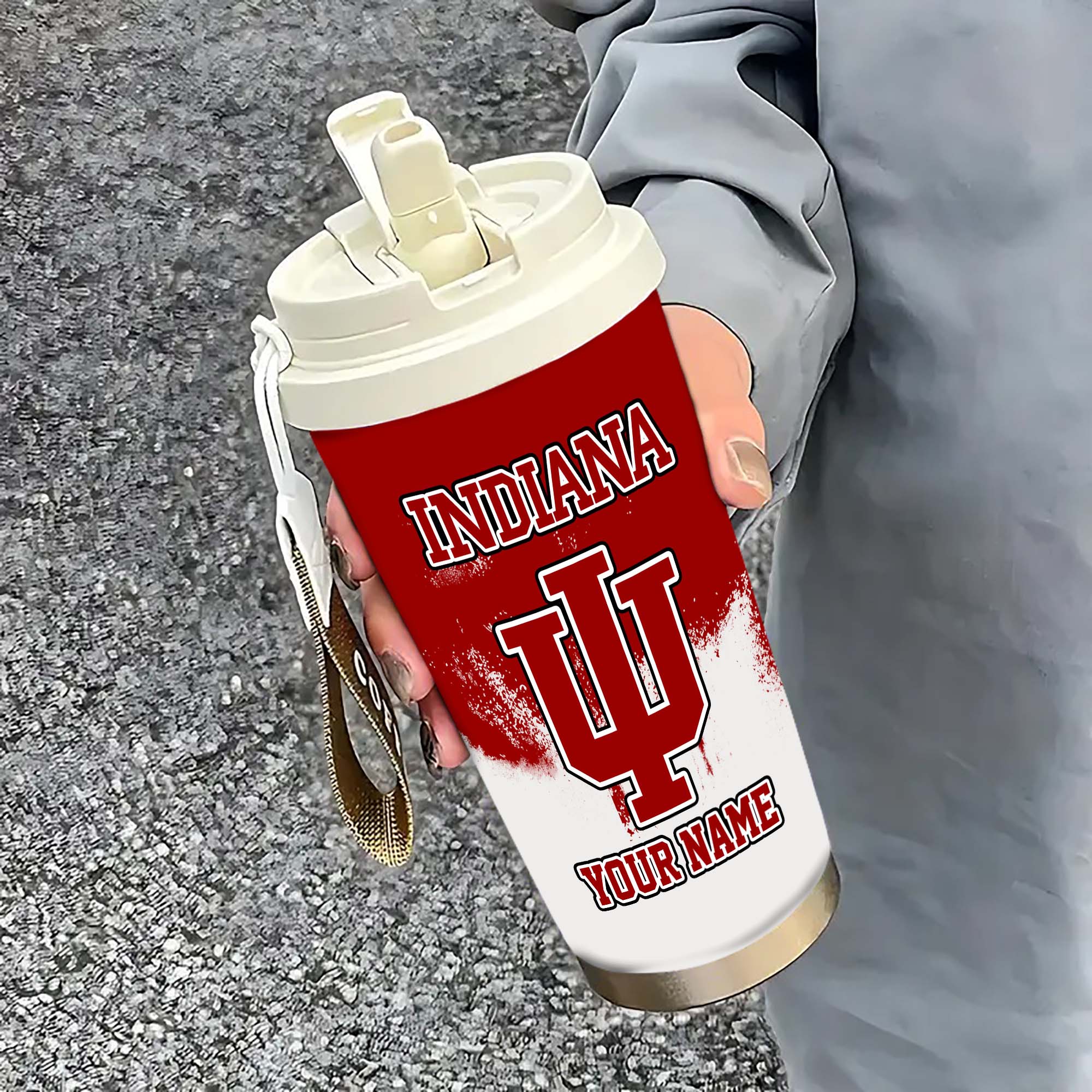 Indiana Hoosiers Insulated Coffee Mug with Straw and Lid, Portable Coffee Travel Mug for Car, Fan Gifts EHIVM-0211799