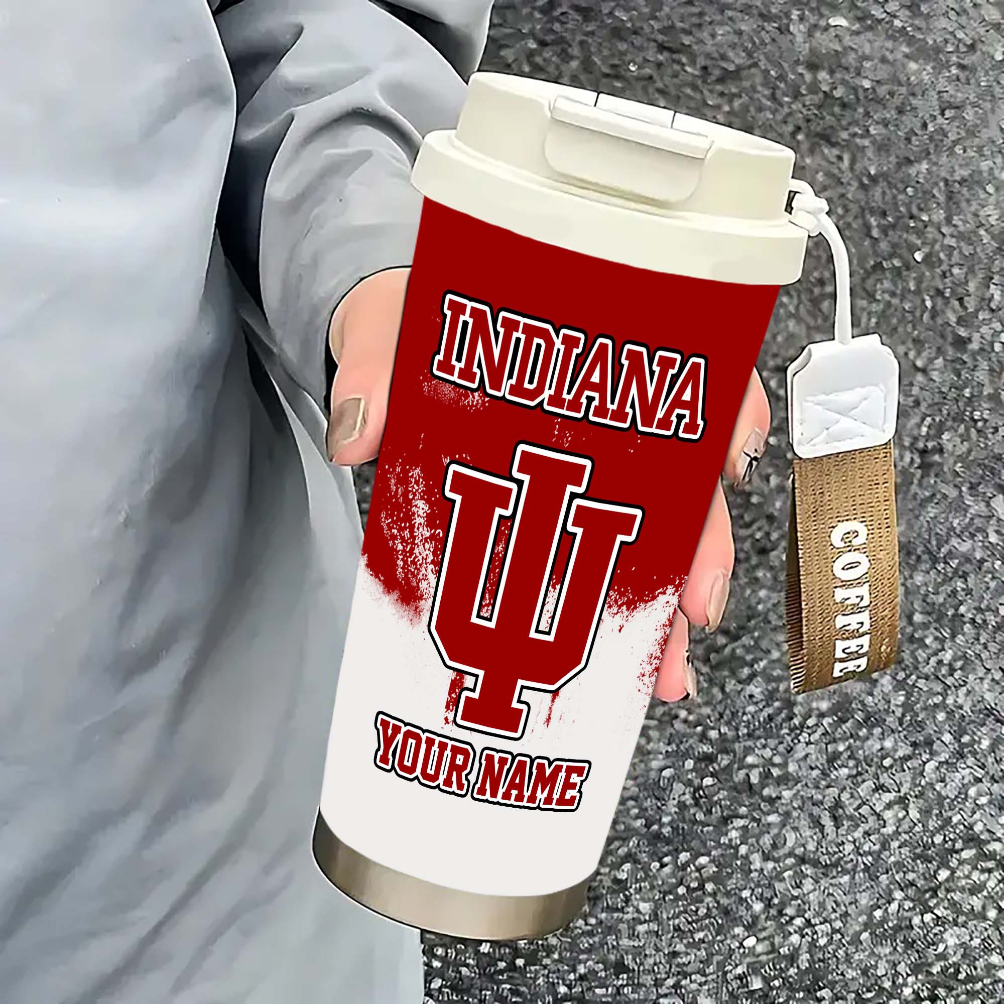 Alternative view of Indiana Hoosiers Insulated Coffee Mug with Straw and Lid, Portable Coffee Travel Mug for Car, Fan Gifts EHIVM-0211799