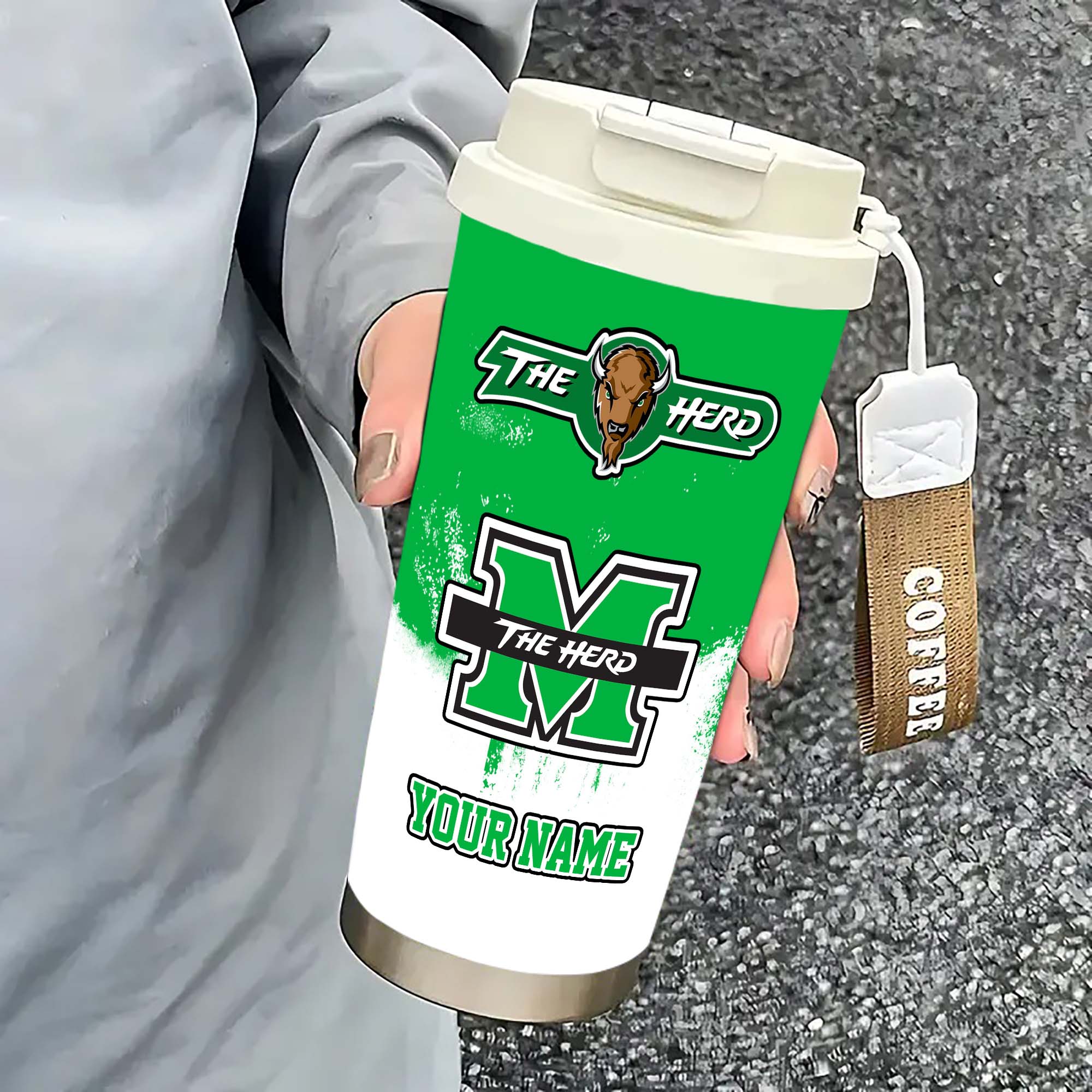 Alternative view of Marshall Thundering Herd Insulated Coffee Mug with Straw and Lid, Portable Coffee Travel Mug for Car, Fan Gifts EHIVM-0211799