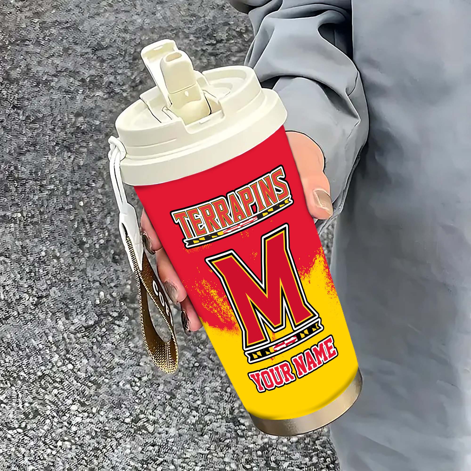 Maryland Terrapins Insulated Coffee Mug with Straw and Lid, Portable Coffee Travel Mug for Car, Fan Gifts EHIVM-0211799