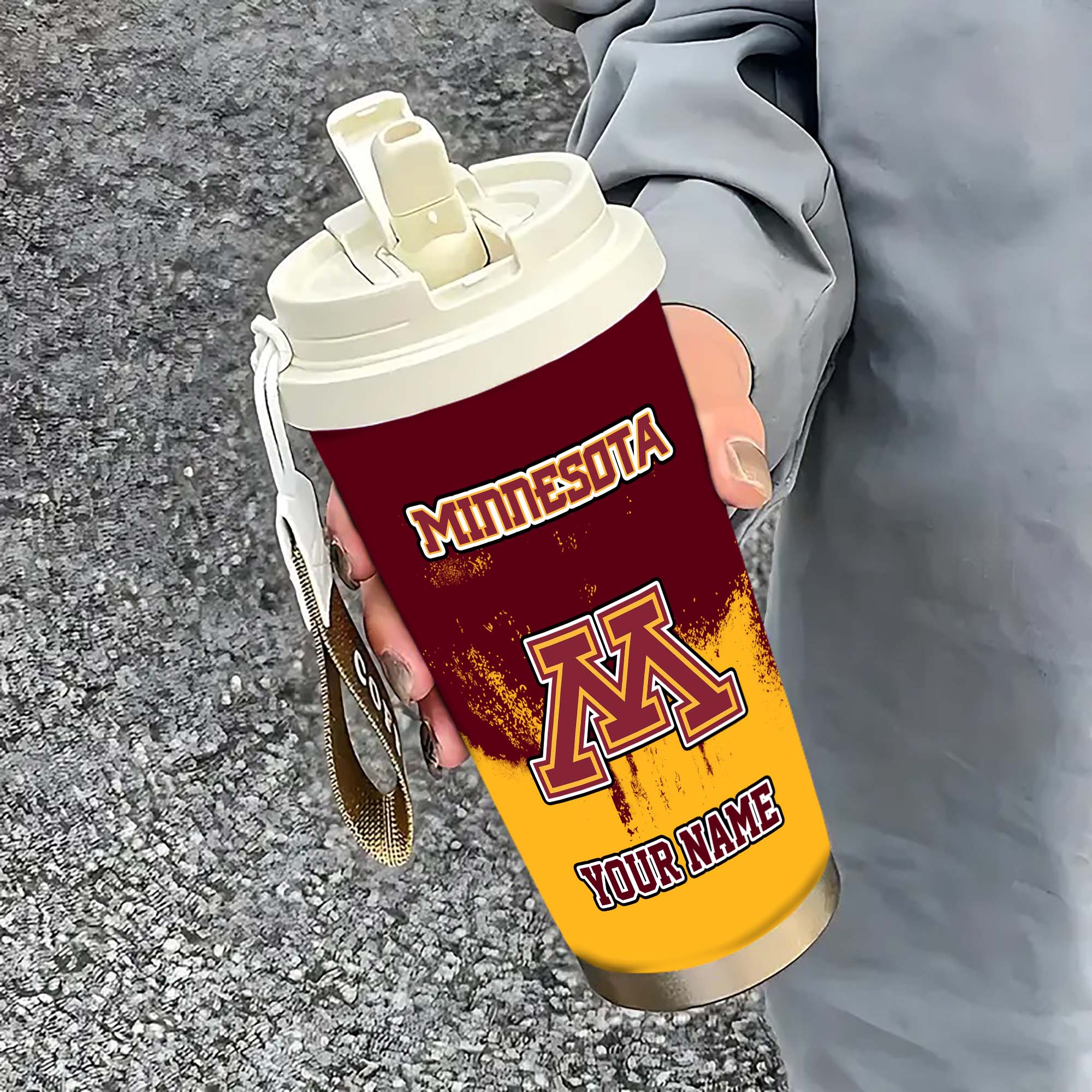 Minnesota Golden Gophers Insulated Coffee Mug with Straw and Lid, Portable Coffee Travel Mug for Car, Fan Gifts EHIVM-0211799