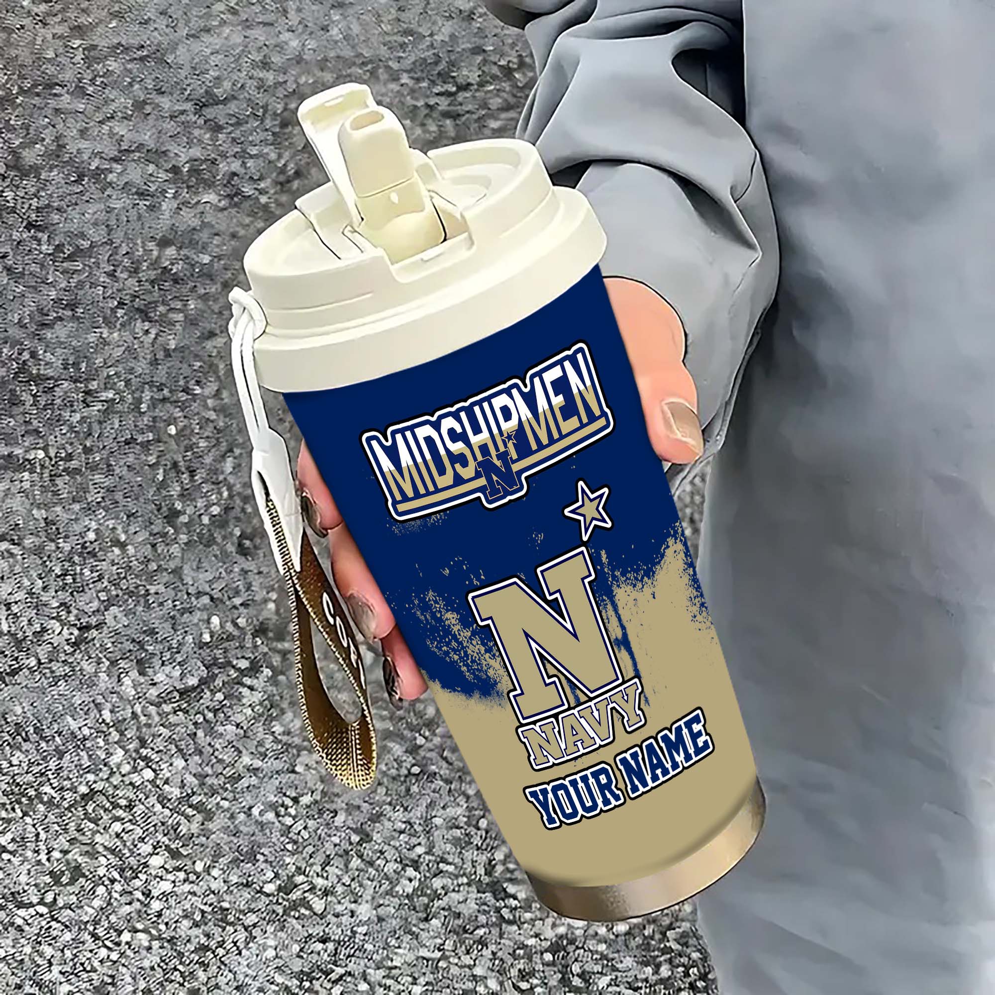 Navy Midshipmen Insulated Coffee Mug with Straw and Lid, Portable Coffee Travel Mug for Car, Fan Gifts EHIVM-0211799