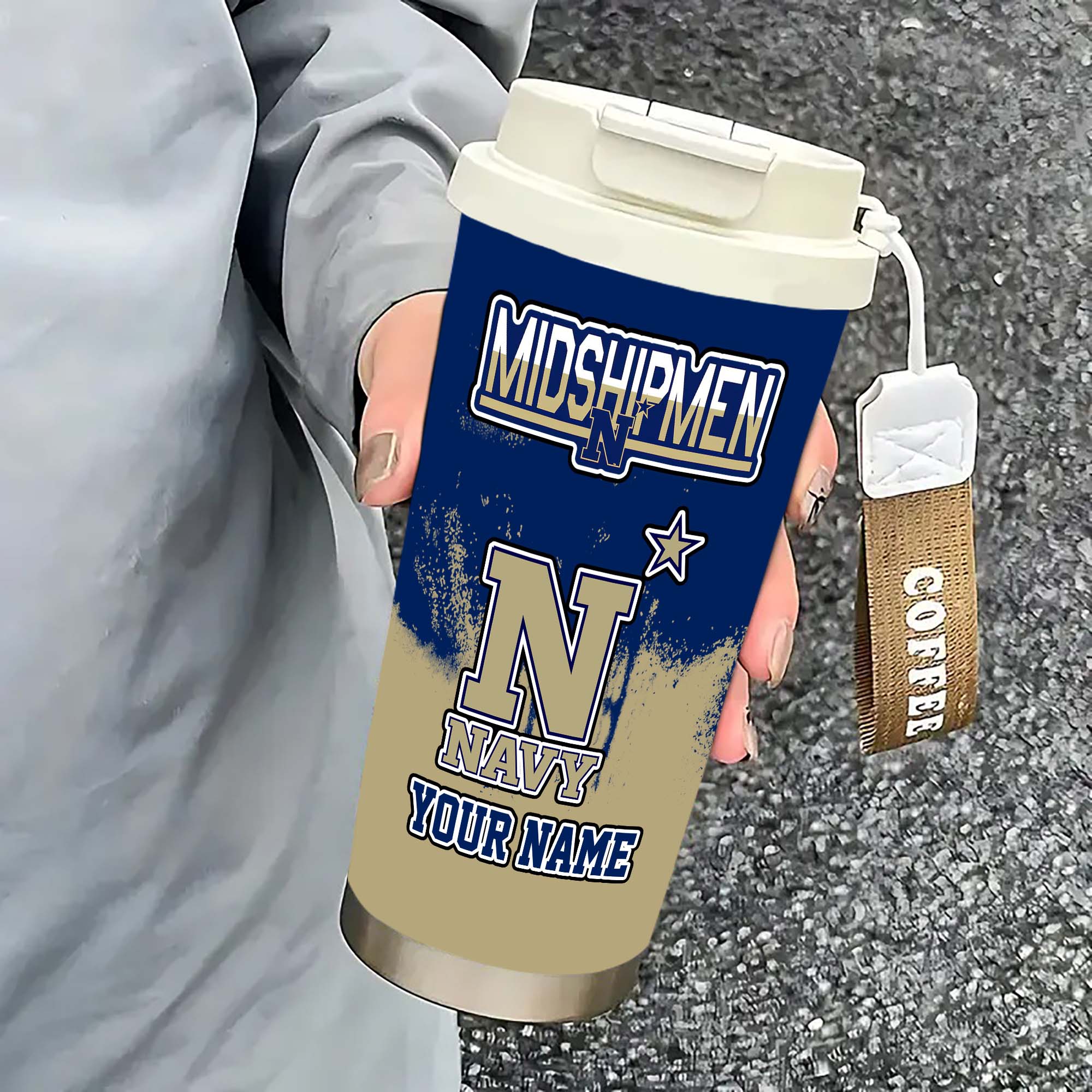 Alternative view of Navy Midshipmen Insulated Coffee Mug with Straw and Lid, Portable Coffee Travel Mug for Car, Fan Gifts EHIVM-0211799