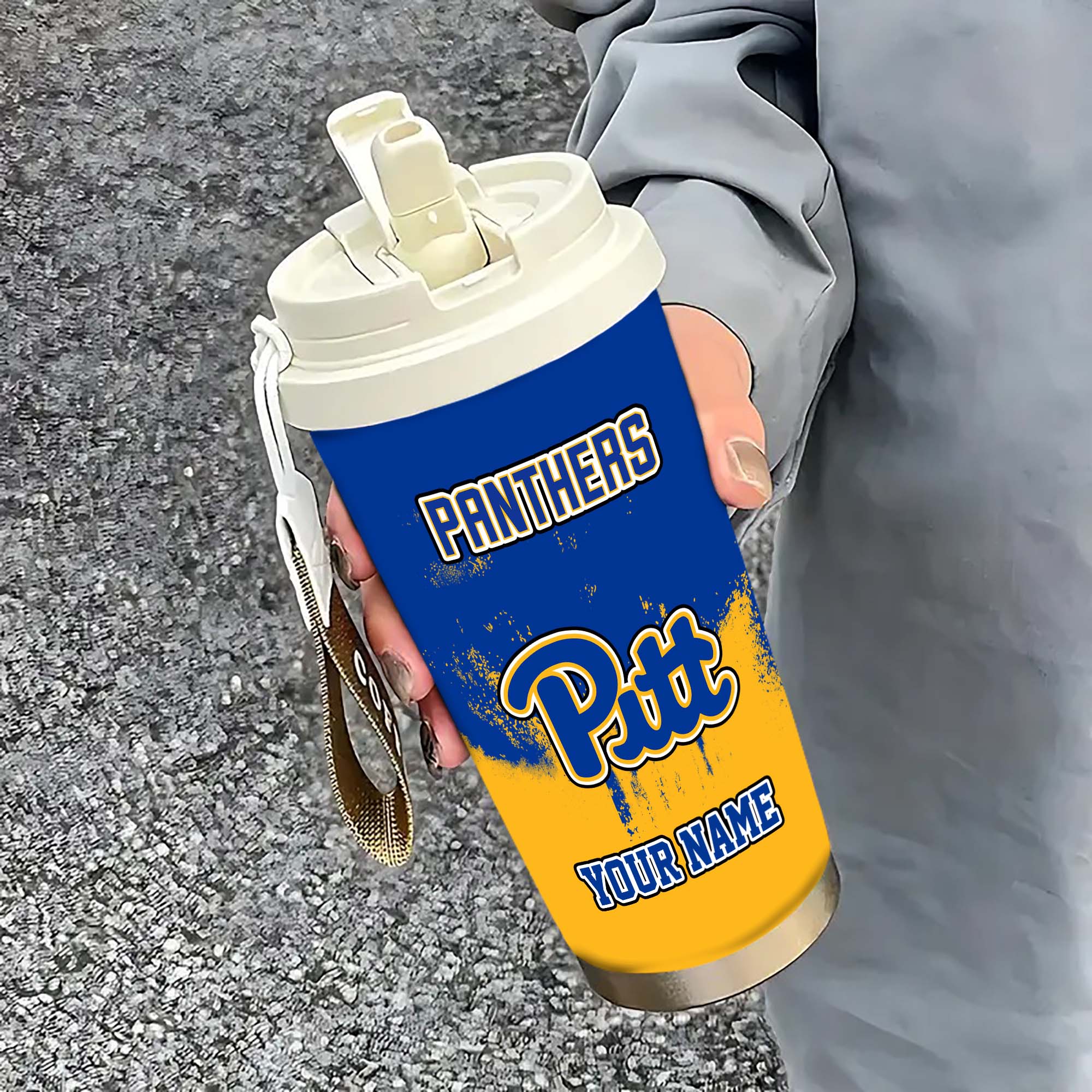Pittsburgh Panthers Insulated Coffee Mug with Straw and Lid, Portable Coffee Travel Mug for Car, Fan Gifts EHIVM-0211799
