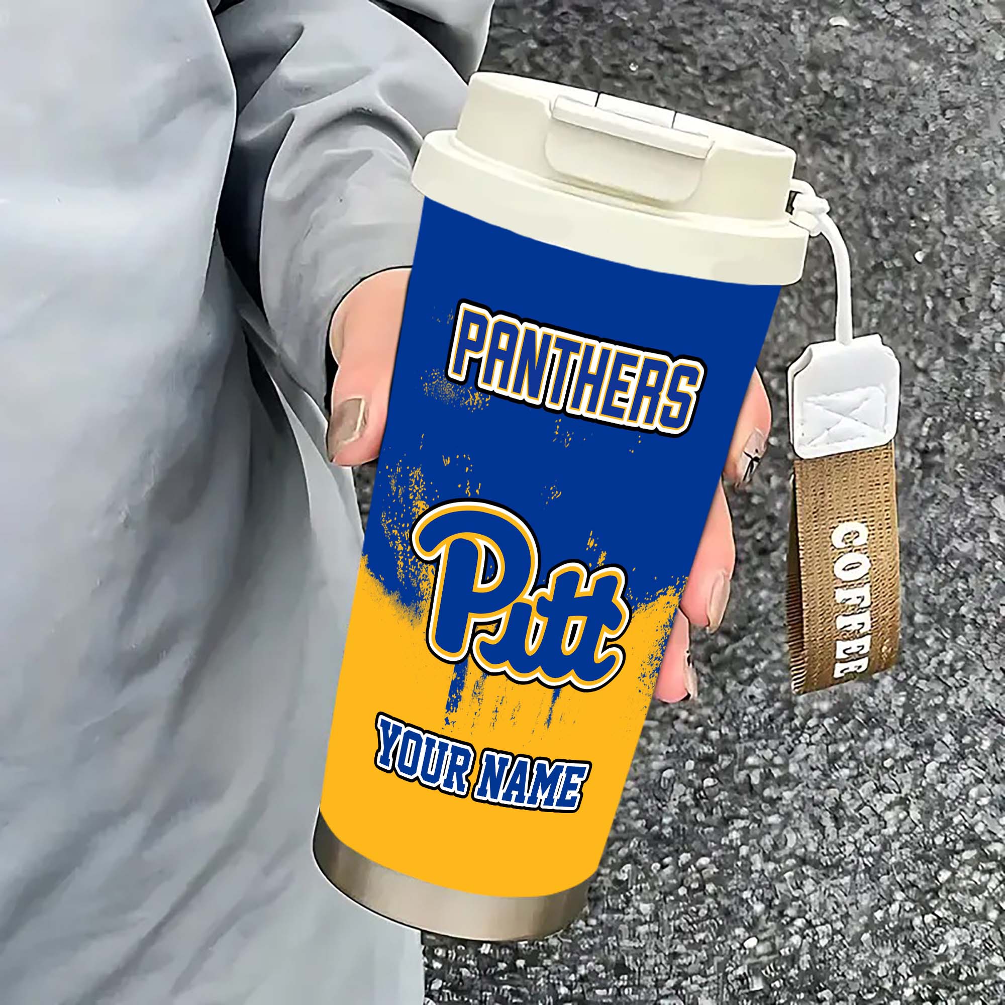 Alternative view of Pittsburgh Panthers Insulated Coffee Mug with Straw and Lid, Portable Coffee Travel Mug for Car, Fan Gifts EHIVM-0211799