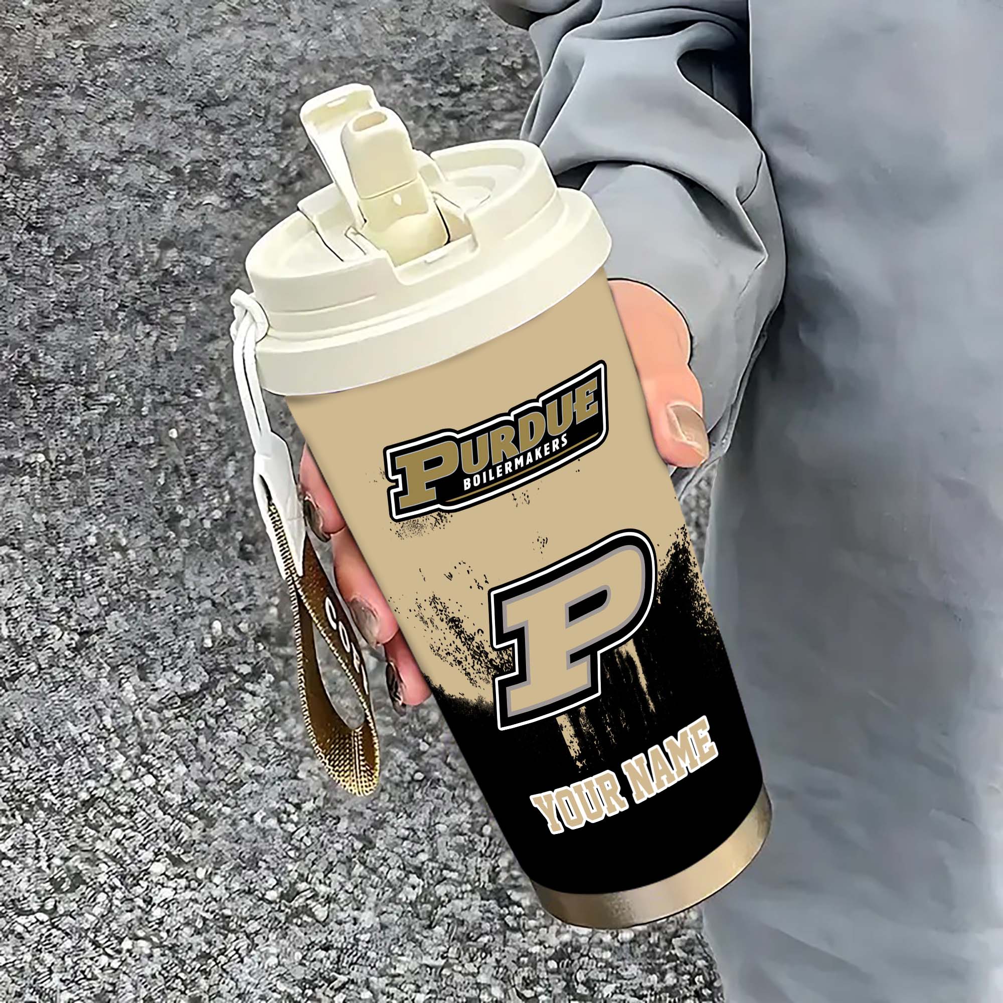 Purdue Boilermakers Insulated Coffee Mug with Straw and Lid, Portable Coffee Travel Mug for Car, Fan Gifts EHIVM-0211799