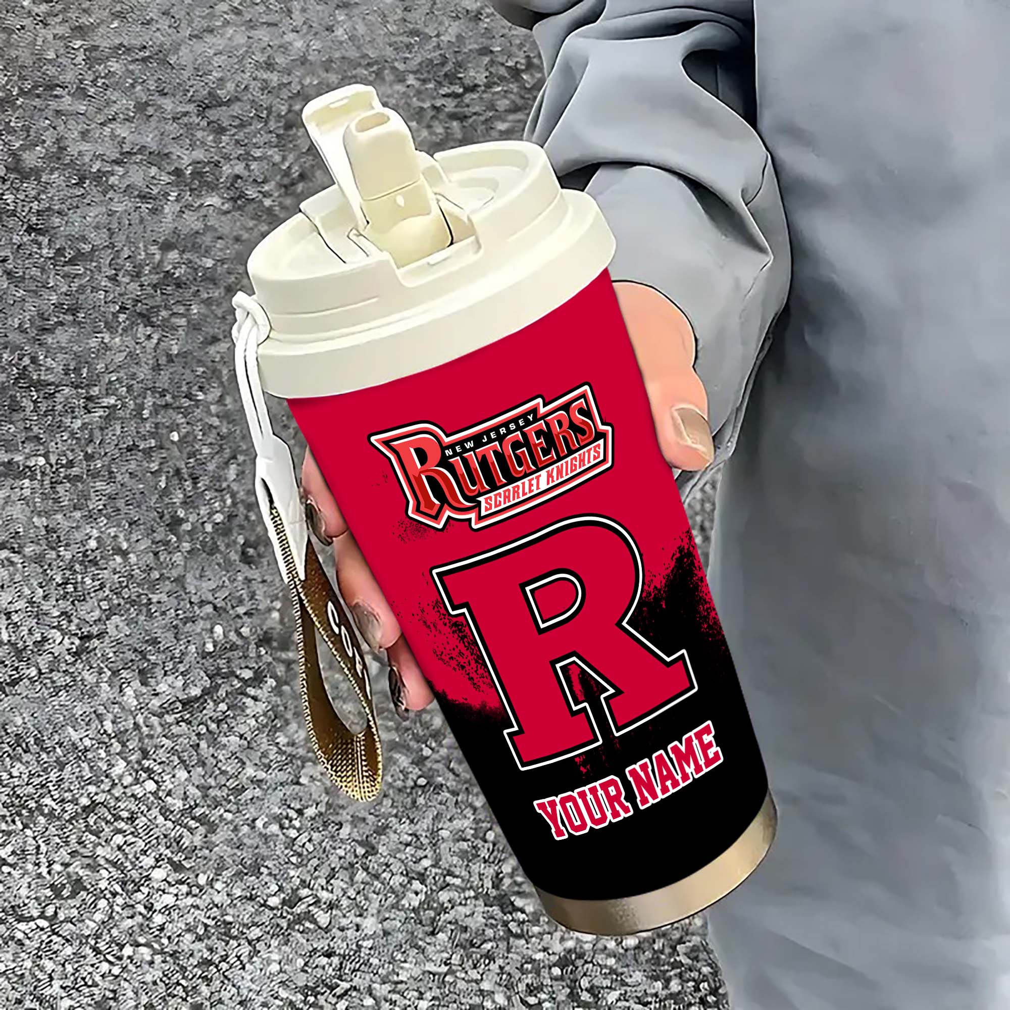 Rutgers Scarlet Knights Insulated Coffee Mug with Straw and Lid, Portable Coffee Travel Mug for Car, Fan Gifts EHIVM-0211799