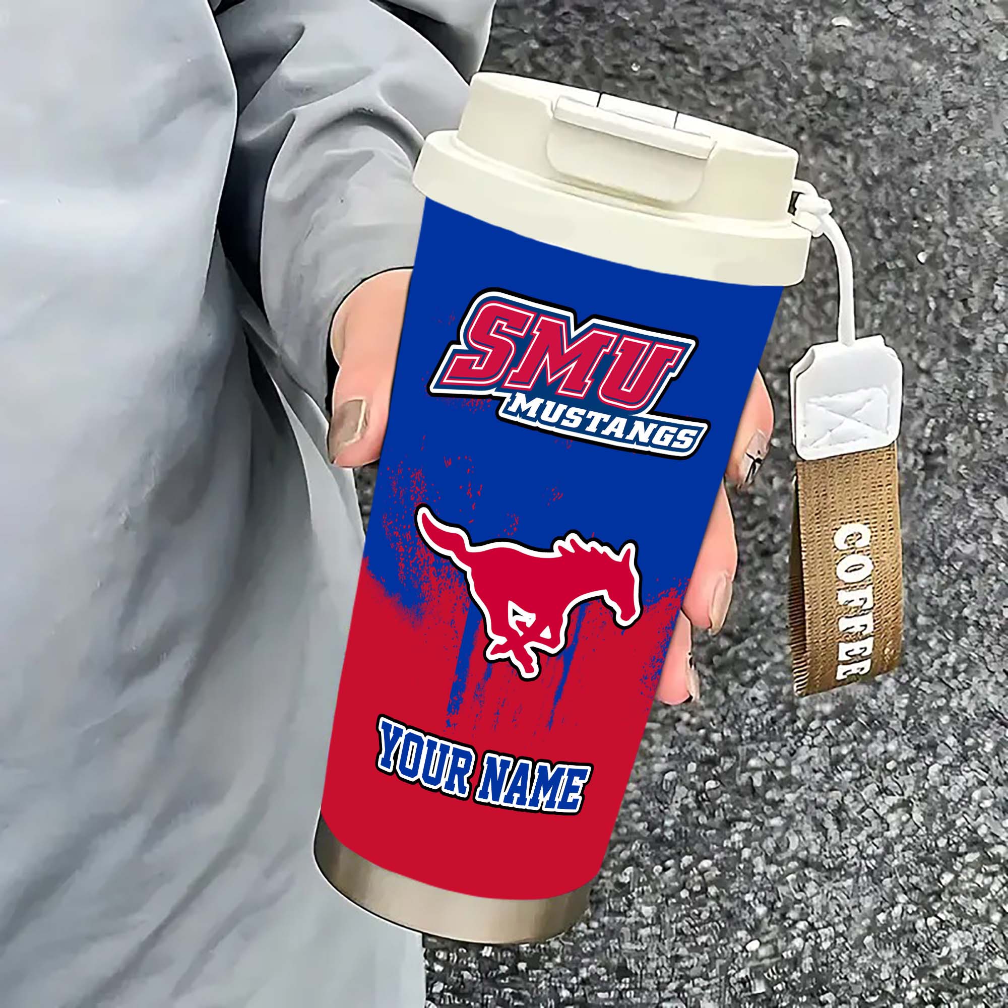 Alternative view of SMU Mustangs Insulated Coffee Mug with Straw and Lid, Portable Coffee Travel Mug for Car, Fan Gifts EHIVM-0211799