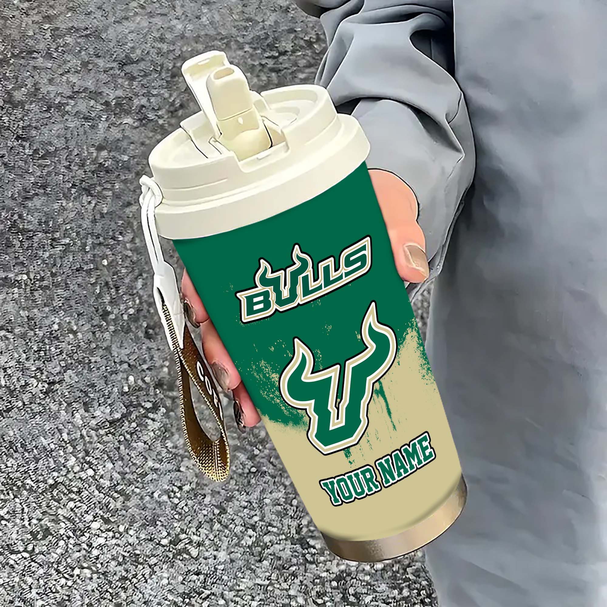 South Florida Bulls Insulated Coffee Mug with Straw and Lid, Portable Coffee Travel Mug for Car, Fan Gifts EHIVM-0211799