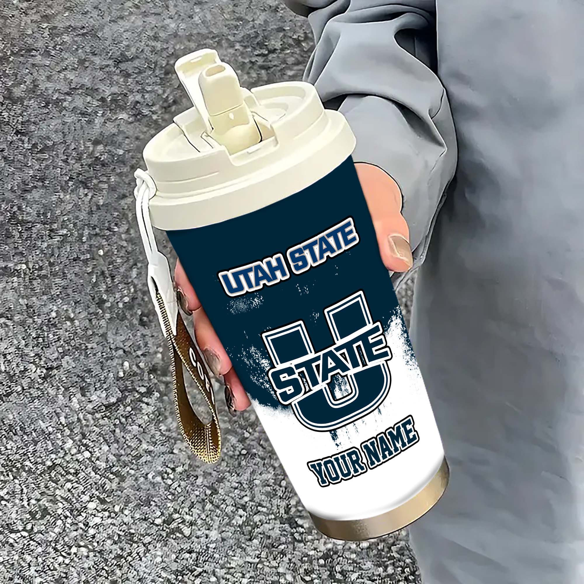 Utah State Aggies Insulated Coffee Mug with Straw and Lid, Portable Coffee Travel Mug for Car, Fan Gifts EHIVM-0211799