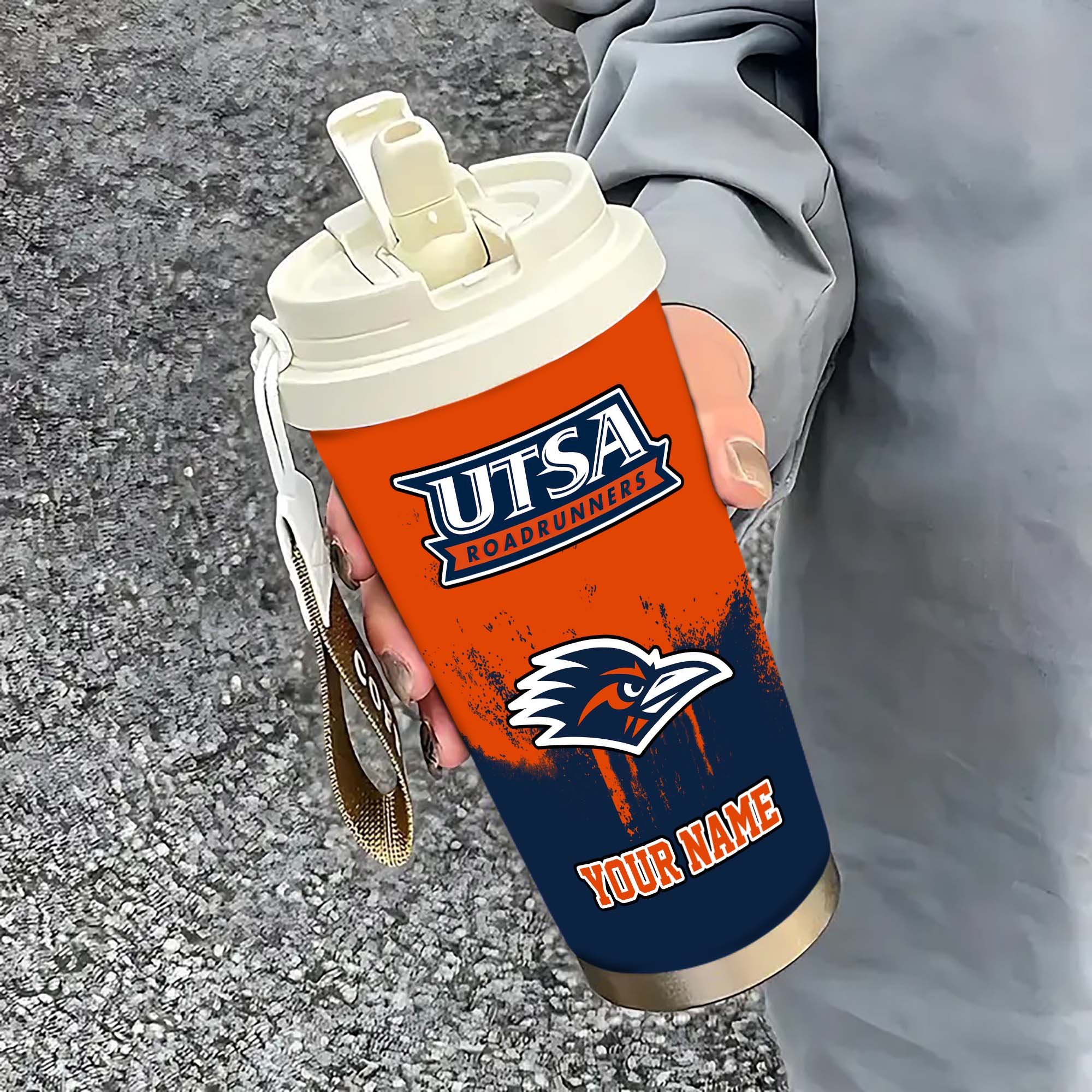 UTSA Roadrunners Insulated Coffee Mug with Straw and Lid, Portable Coffee Travel Mug for Car, Fan Gifts EHIVM-0211799