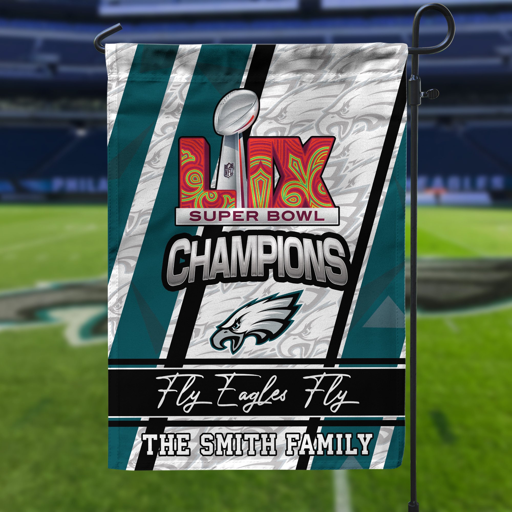 Philadelphia Eagles Champions Super Bowl 2025 Garden Flag Custom Family Name, Gifts For Eagles Fan, Sport Lover Gifts ETRG-0218938