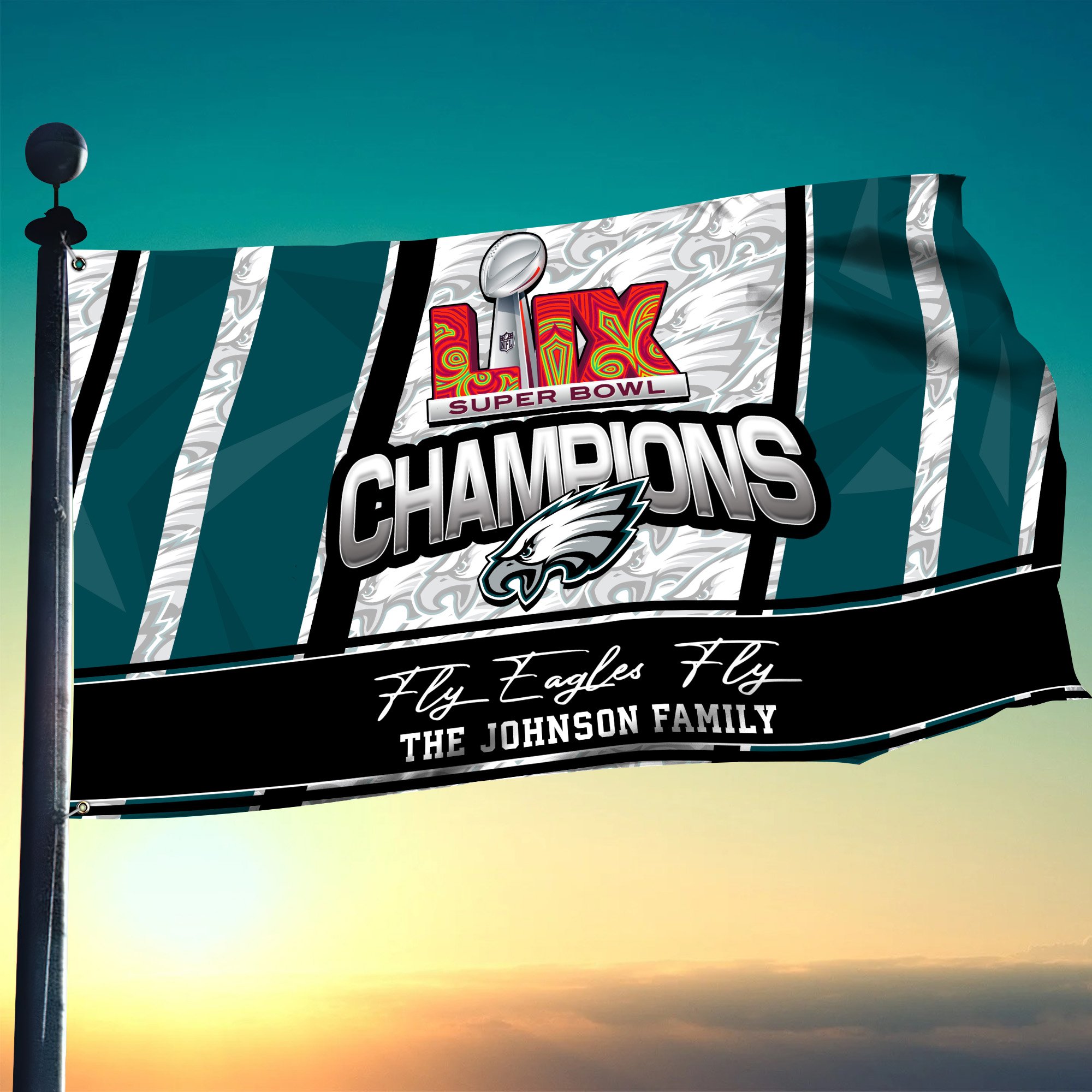 Philadelphia Eagles Philadelphia Eagles Champions Super Bowl 2025 Flag 3x5ft Custom Family Name, Gifts For Eagles Fan, Sport Lover Gifts ETRG-0218939