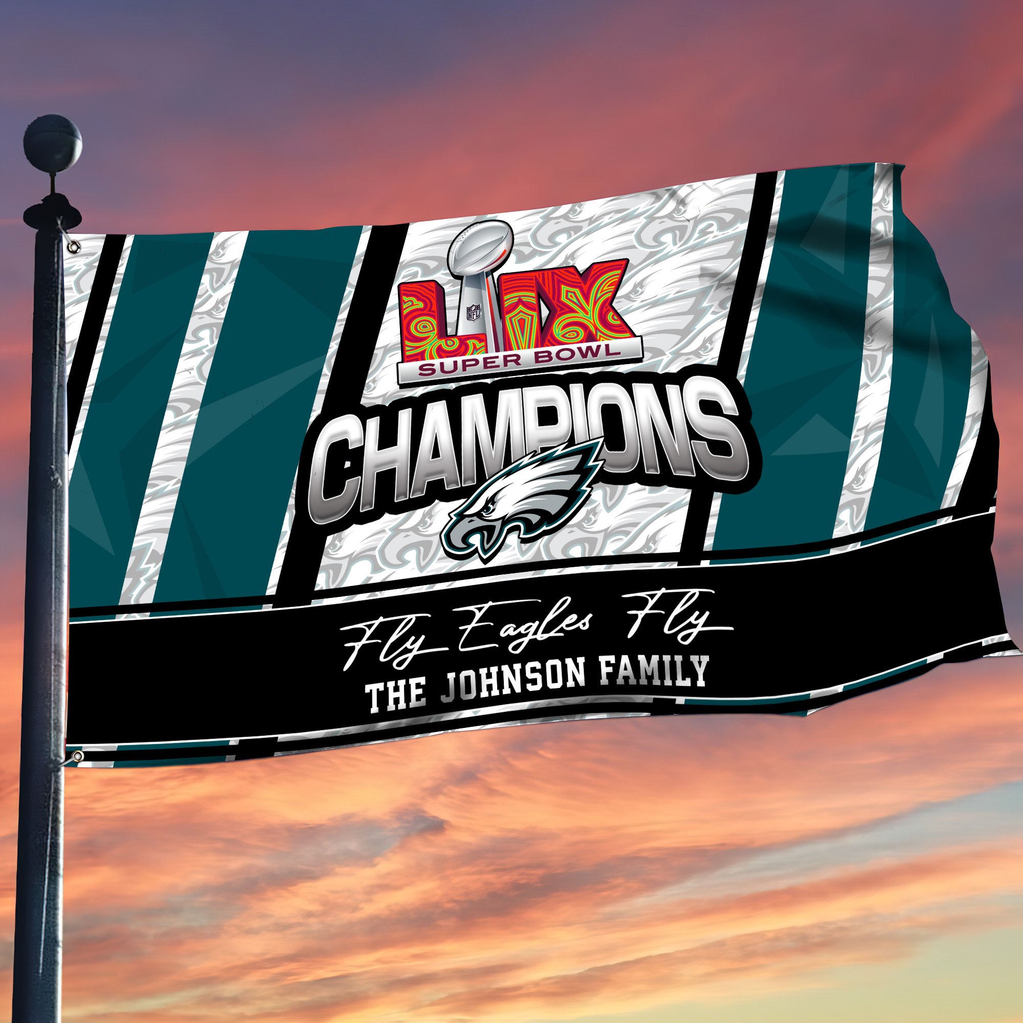 Alternative view of Philadelphia Eagles Philadelphia Eagles Champions Super Bowl 2025 Flag 3x5ft Custom Family Name, Gifts For Eagles Fan, Sport Lover Gifts ETRG-0218939