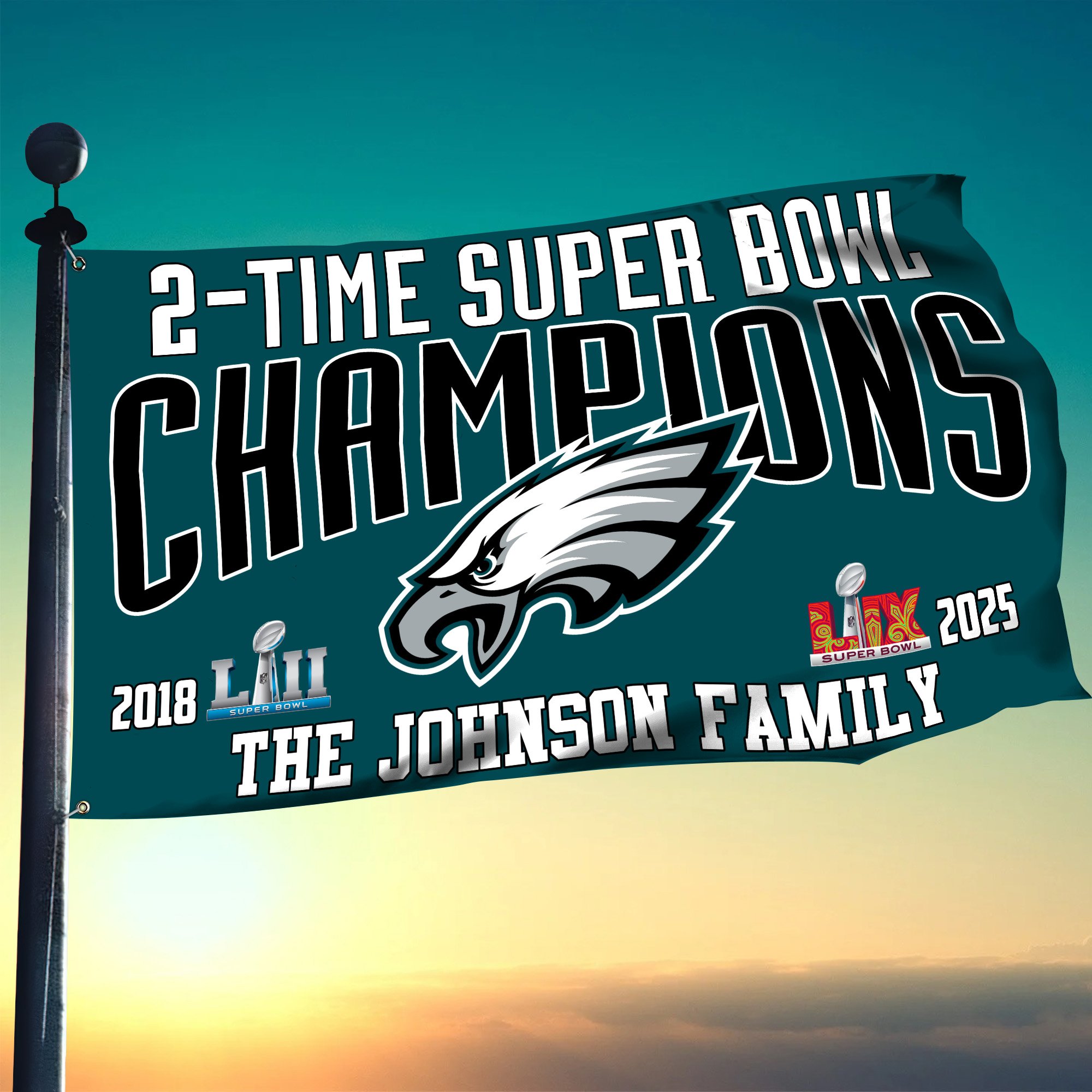 Philadelphia Eagles Philadelphia Eagles Champions Super Bowl 2025 Flag 3x5ft Custom Family Name, Gifts For Eagles Fan, Eagles Gifts ETRG-0218941