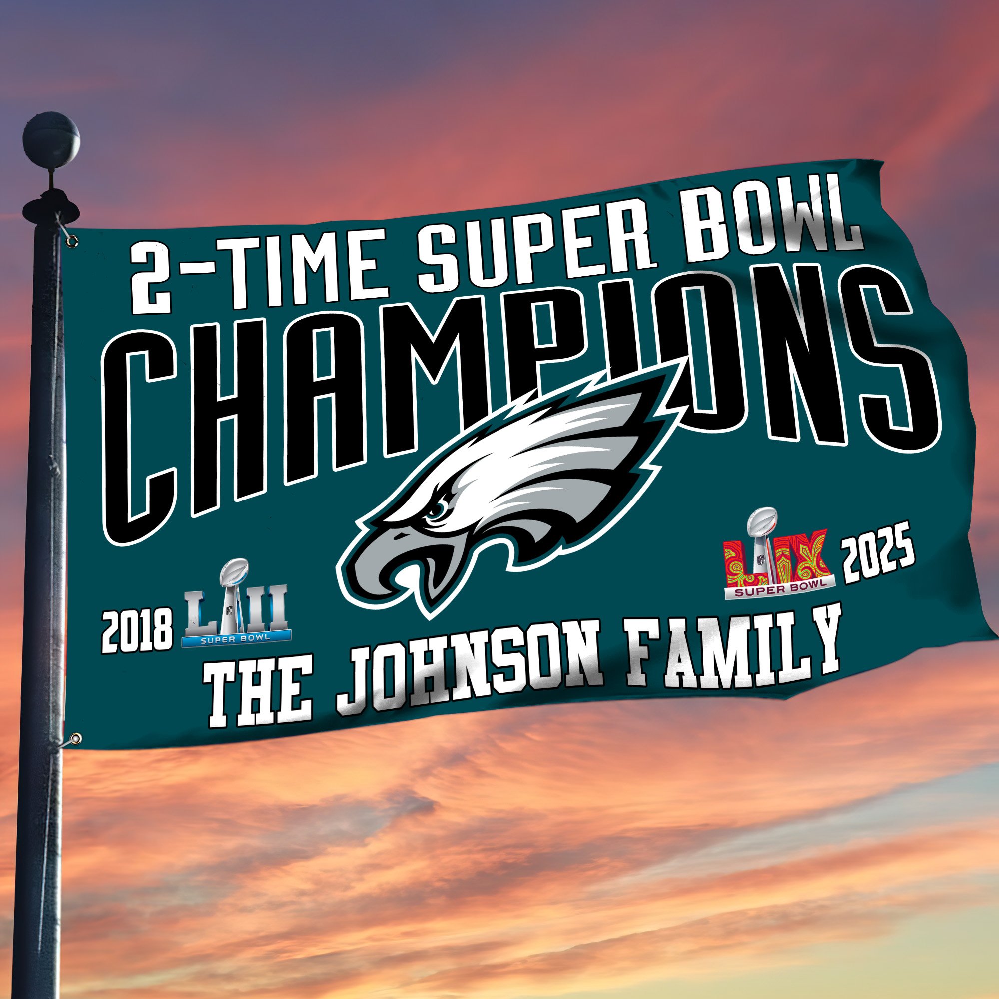 Alternative view of Philadelphia Eagles Philadelphia Eagles Champions Super Bowl 2025 Flag 3x5ft Custom Family Name, Gifts For Eagles Fan, Eagles Gifts ETRG-0218941