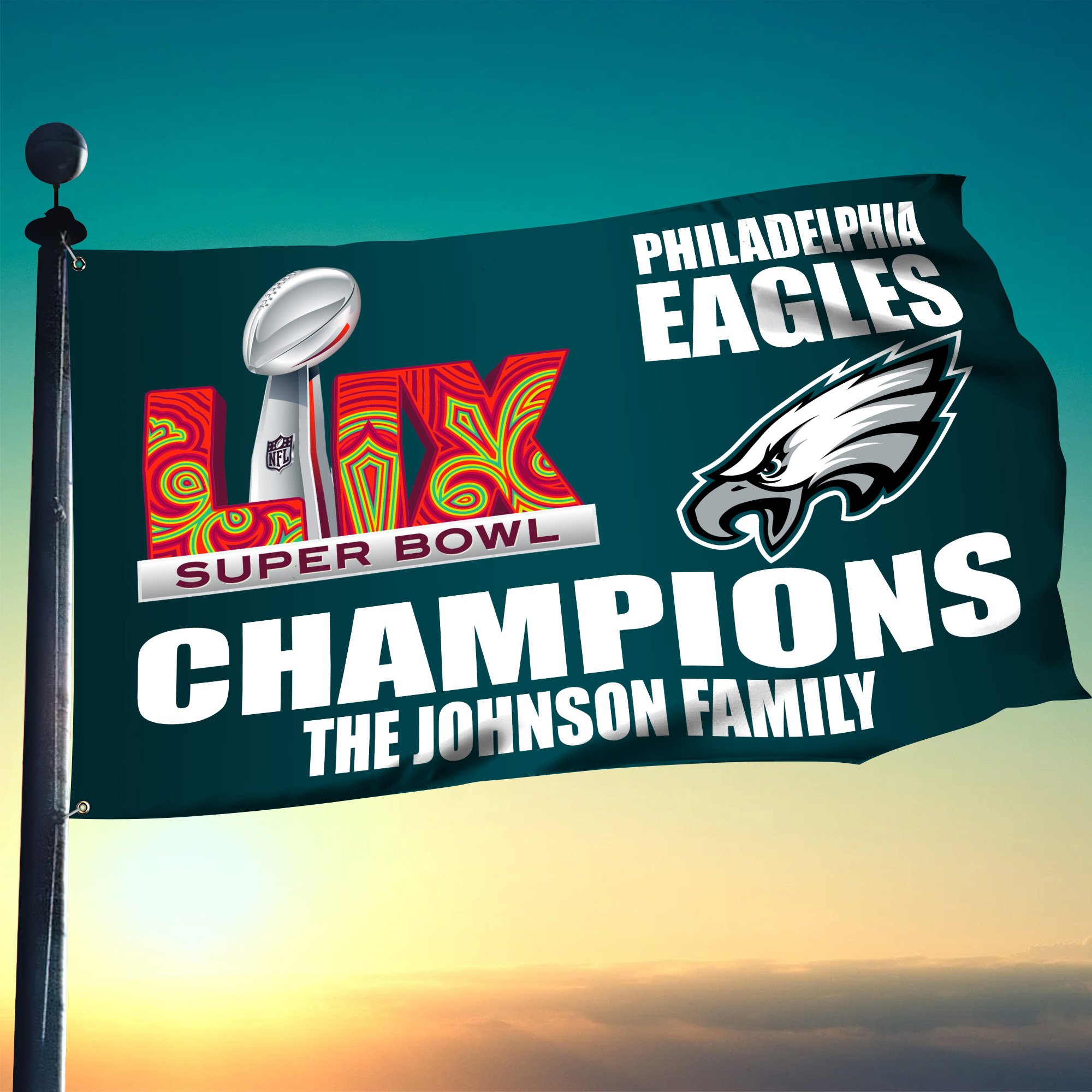 Philadelphia Eagles Philadelphia Eagles Champions Super Bowl 2025 Flag 3x5ft Custom Family Name, Gifts For Eagles Fan, Eagles Gifts, Fan Gifts ETRG-0218942
