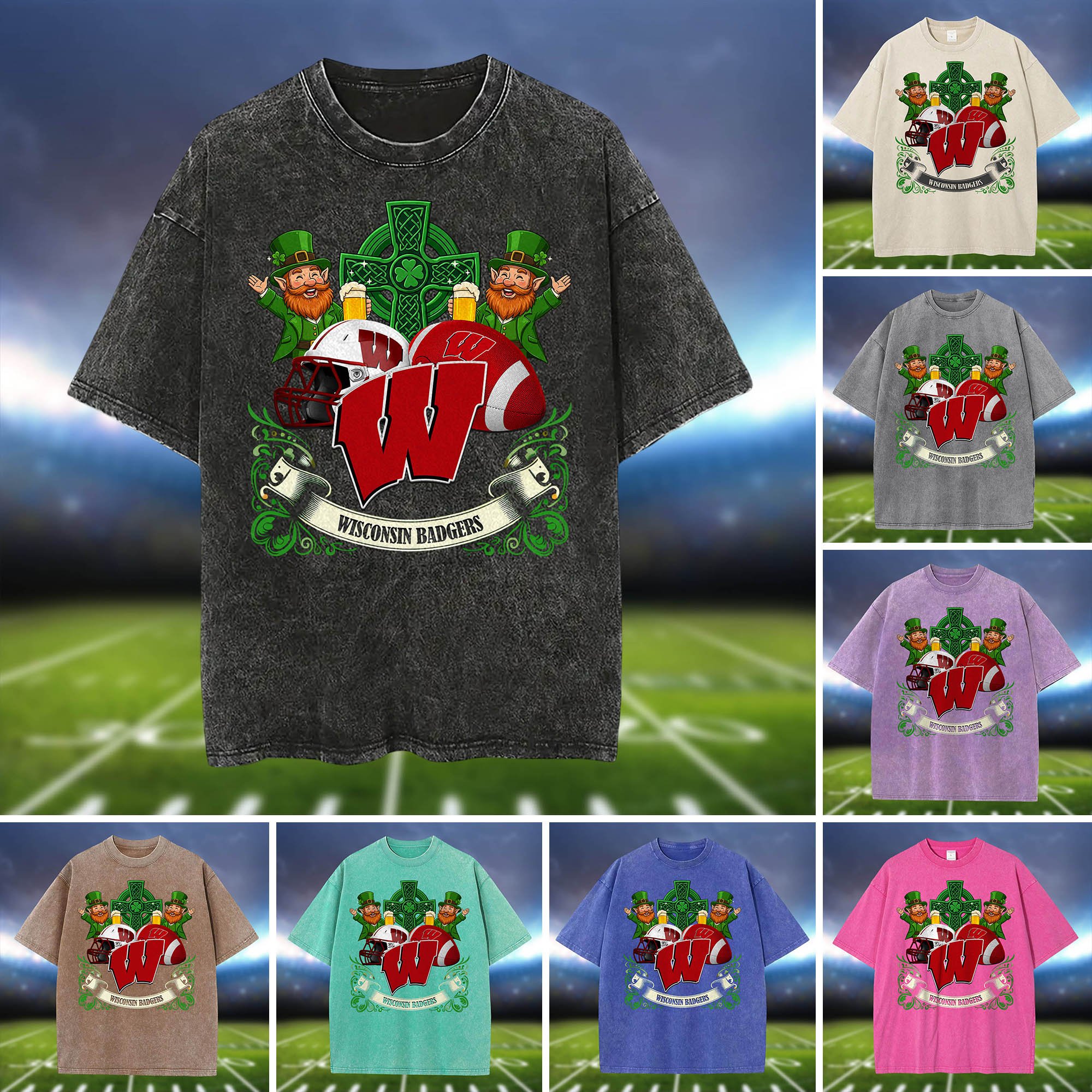 Wisconsin Badgers Washed Tee Shirts, Sport Team Shirt For Fan, Sport Gifts ETHY-0220986