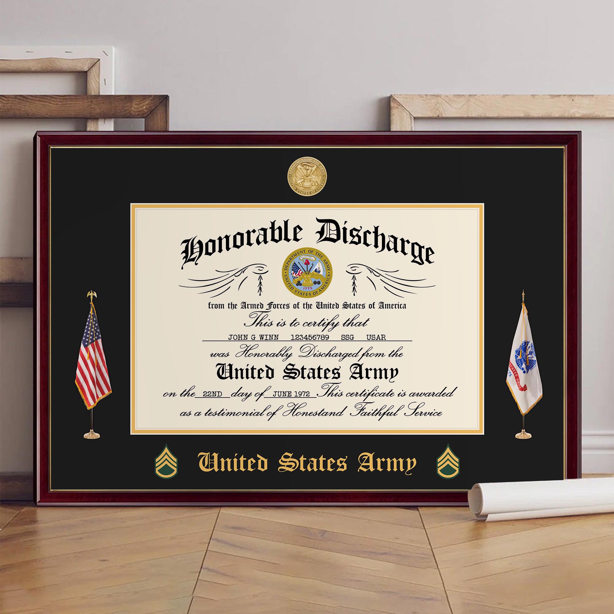 US Military Personalized Your Name, Rank, Date Of Discharge, Month And Year, Military Decor, Military Gifts ETRG-0206729