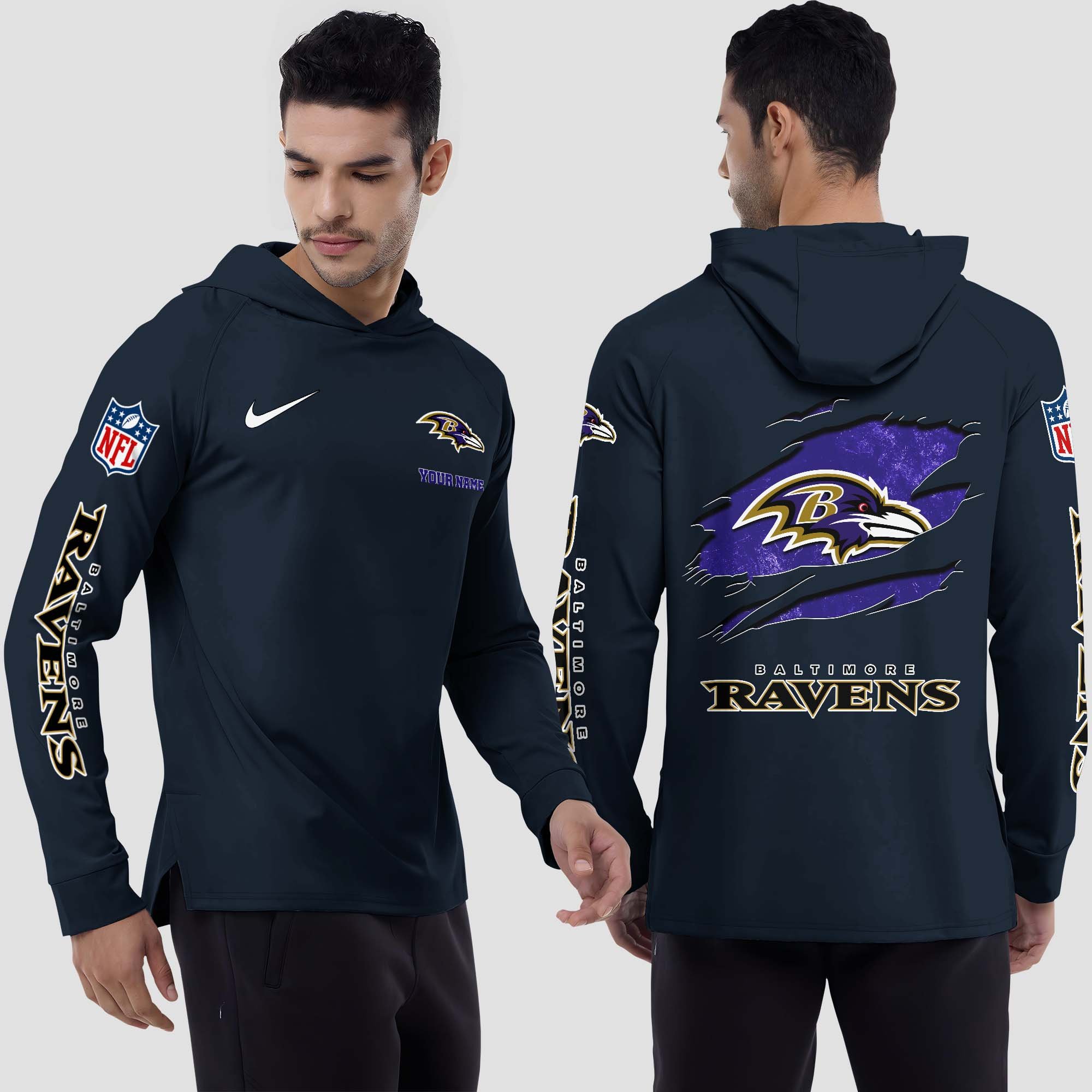 Baltimore Ravens Split Hem Hoodie Custom Your Name, Sport Hoodie, Sport Gifts For Fan EHIVM-0211787