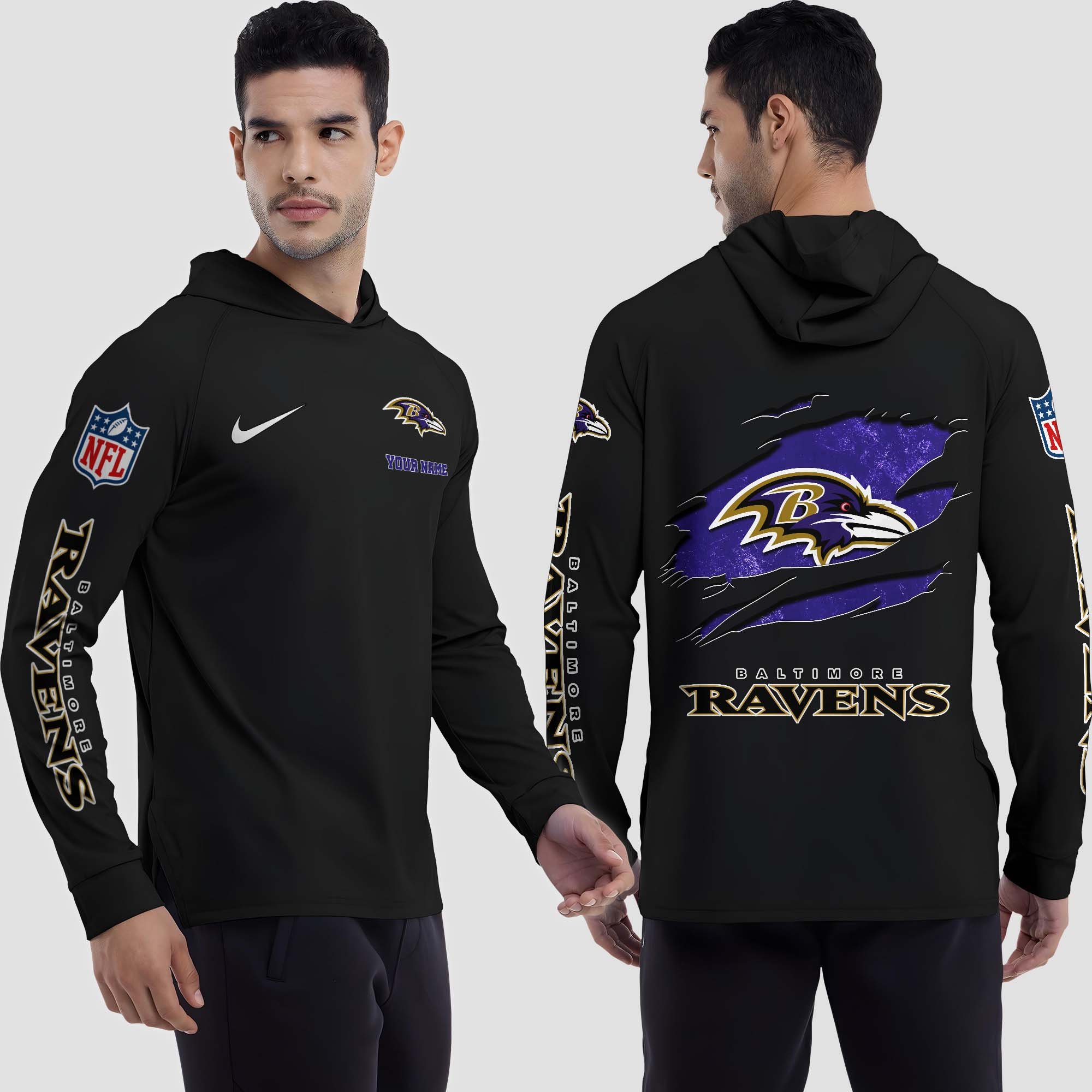 Alternative view of Baltimore Ravens Split Hem Hoodie Custom Your Name, Sport Hoodie, Sport Gifts For Fan EHIVM-0211787