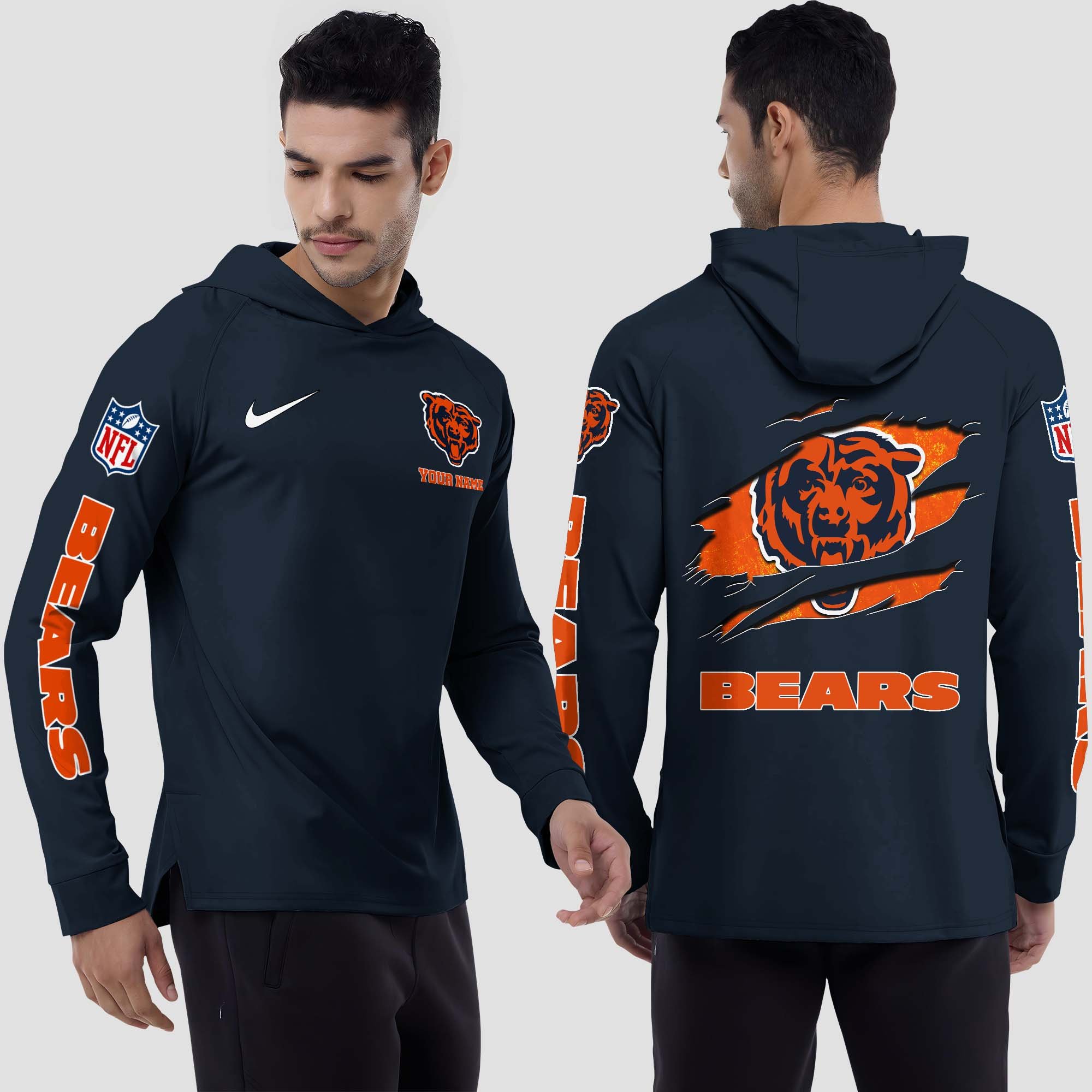 Chicago Bears Split Hem Hoodie Custom Your Name, Sport Hoodie, Sport Gifts For Fan EHIVM-0211787