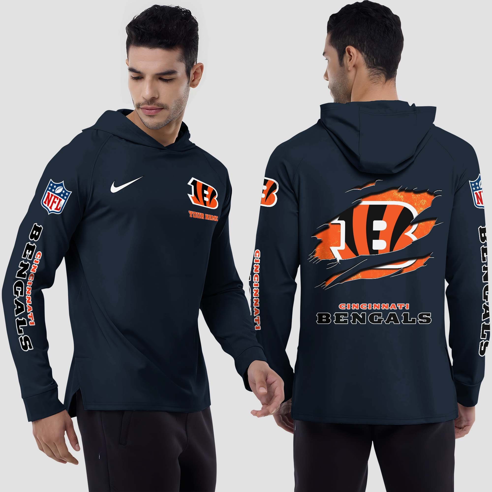 Cincinnati Bengals Split Hem Hoodie Custom Your Name, Sport Hoodie, Sport Gifts For Fan EHIVM-0211787