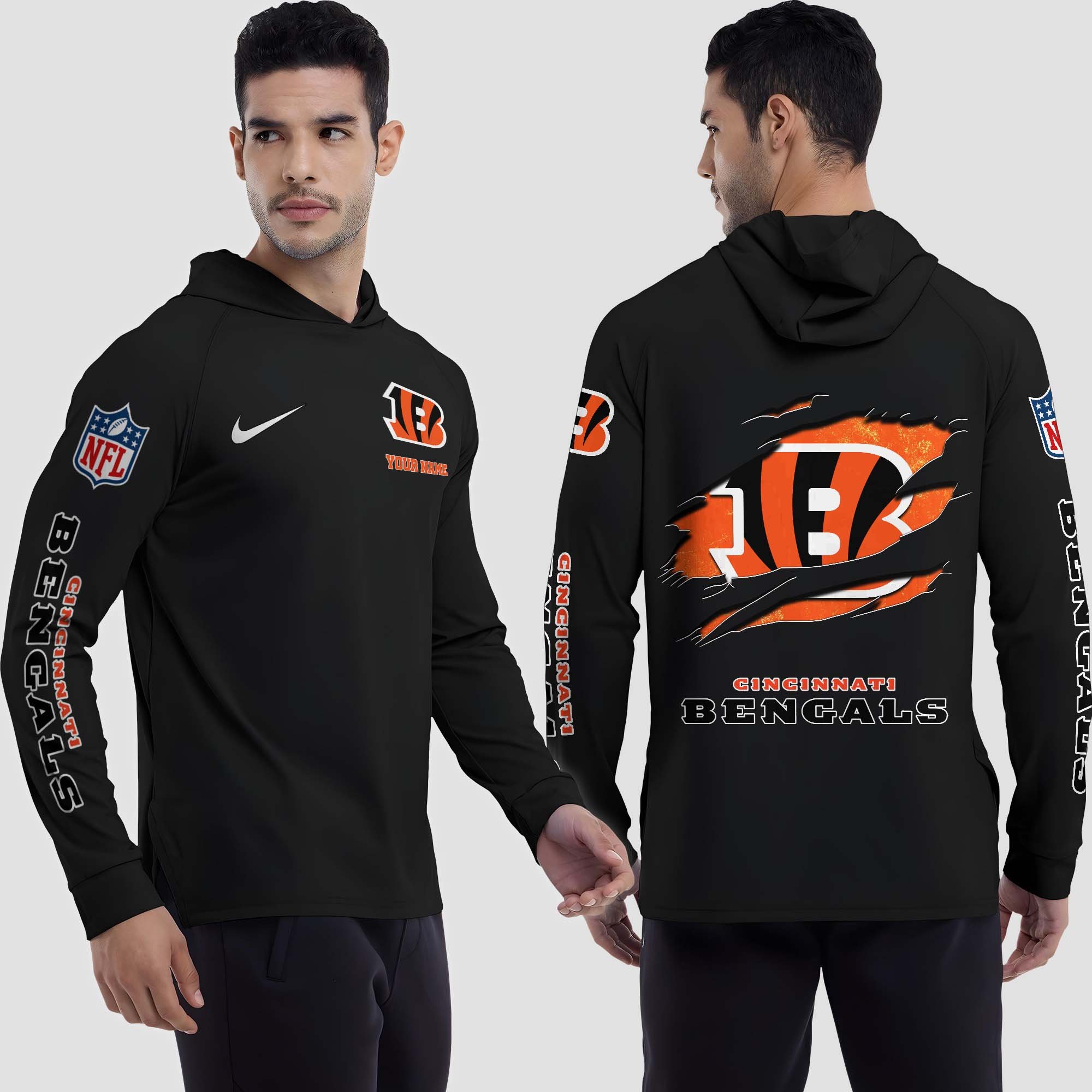 Alternative view of Cincinnati Bengals Split Hem Hoodie Custom Your Name, Sport Hoodie, Sport Gifts For Fan EHIVM-0211787