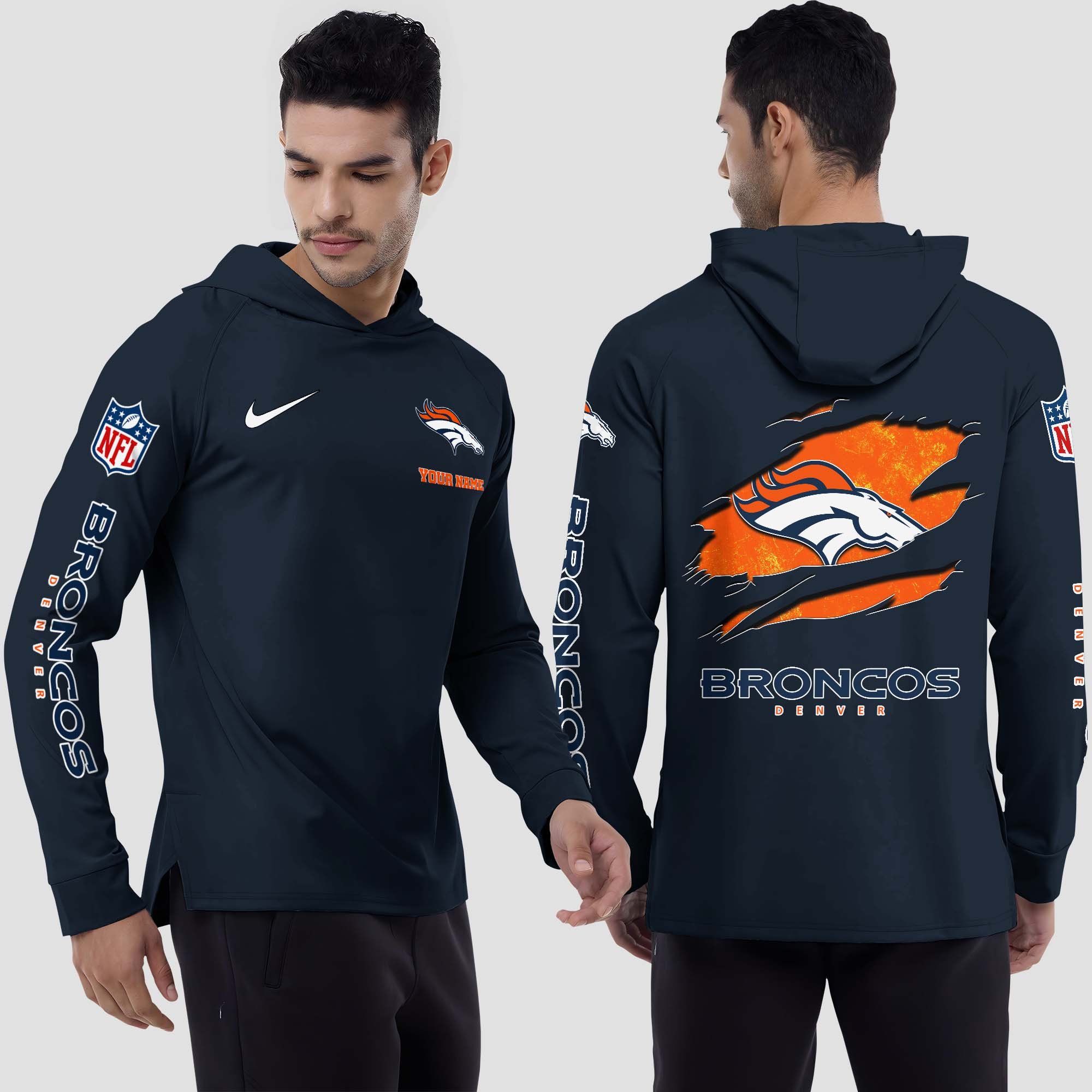 Denver Broncos Split Hem Hoodie Custom Your Name, Sport Hoodie, Sport Gifts For Fan EHIVM-0211787