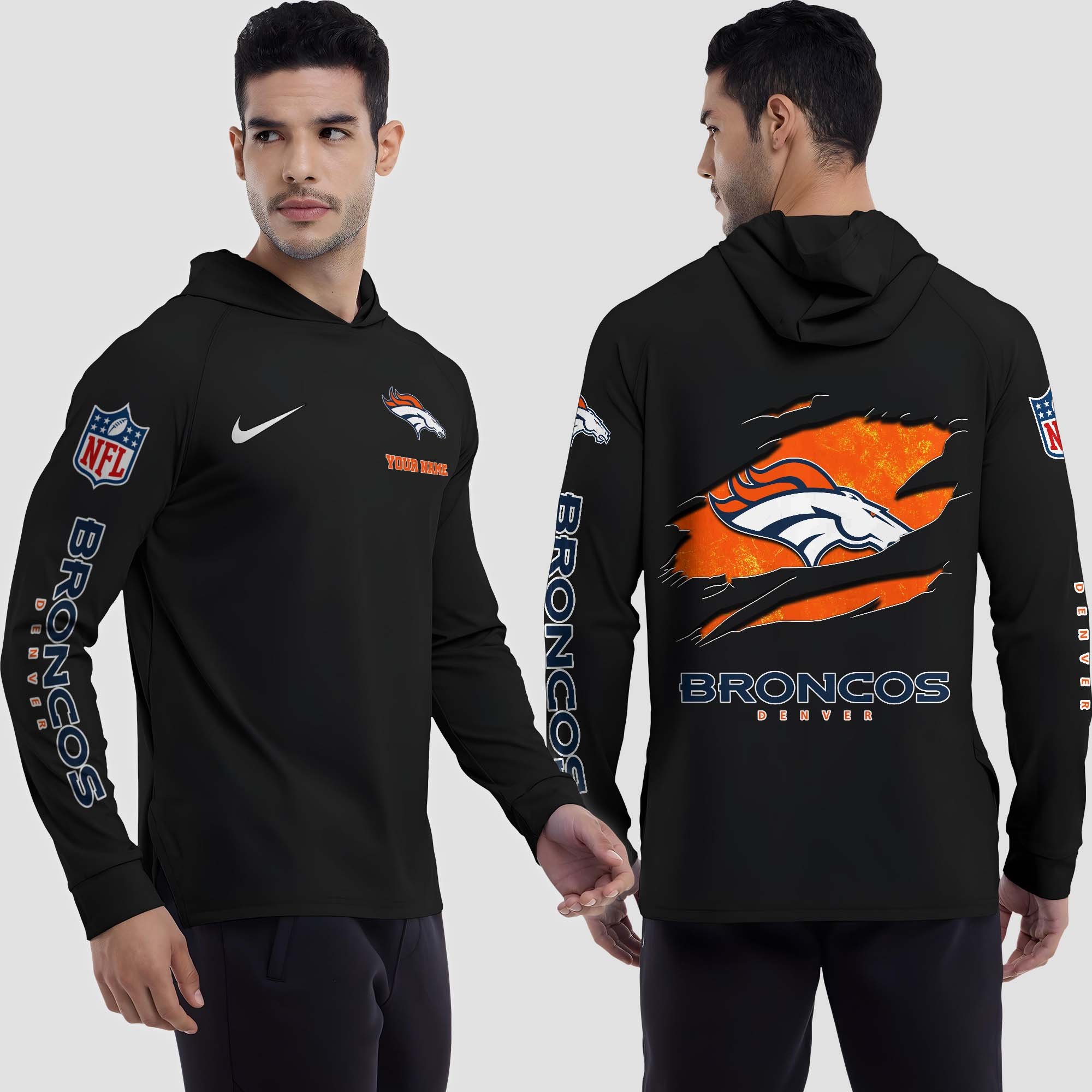 Alternative view of Denver Broncos Split Hem Hoodie Custom Your Name, Sport Hoodie, Sport Gifts For Fan EHIVM-0211787