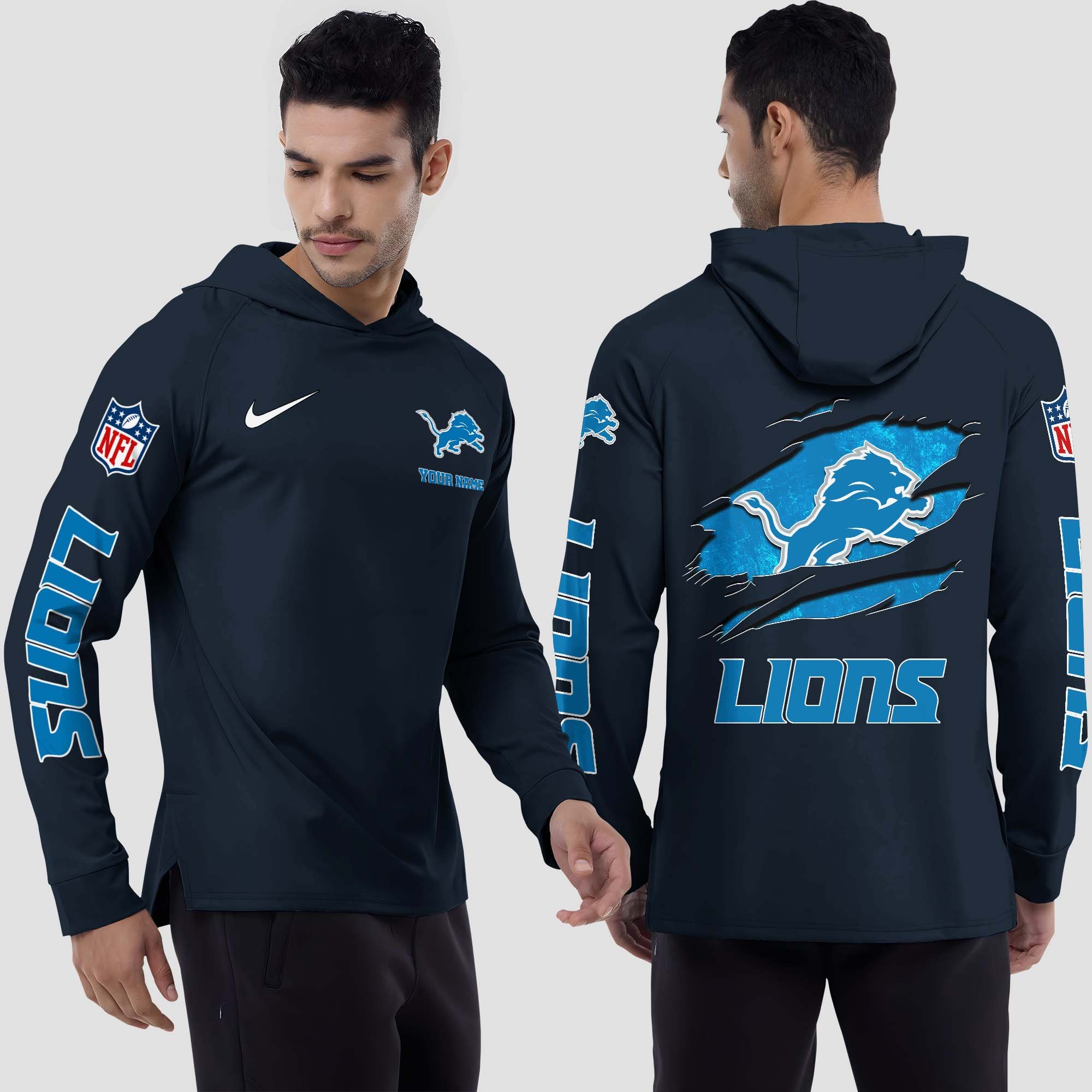 Detroit Lions Split Hem Hoodie Custom Your Name, Sport Hoodie, Sport Gifts For Fan EHIVM-0211787
