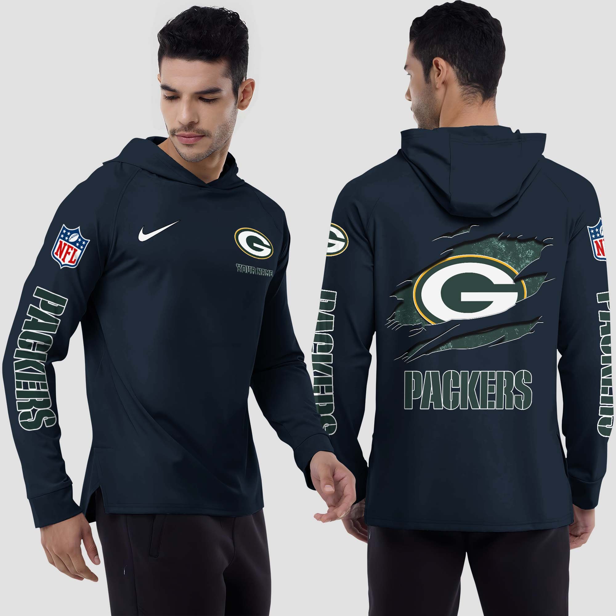 Green Bay Packers Split Hem Hoodie Custom Your Name, Sport Hoodie, Sport Gifts For Fan EHIVM-0211787