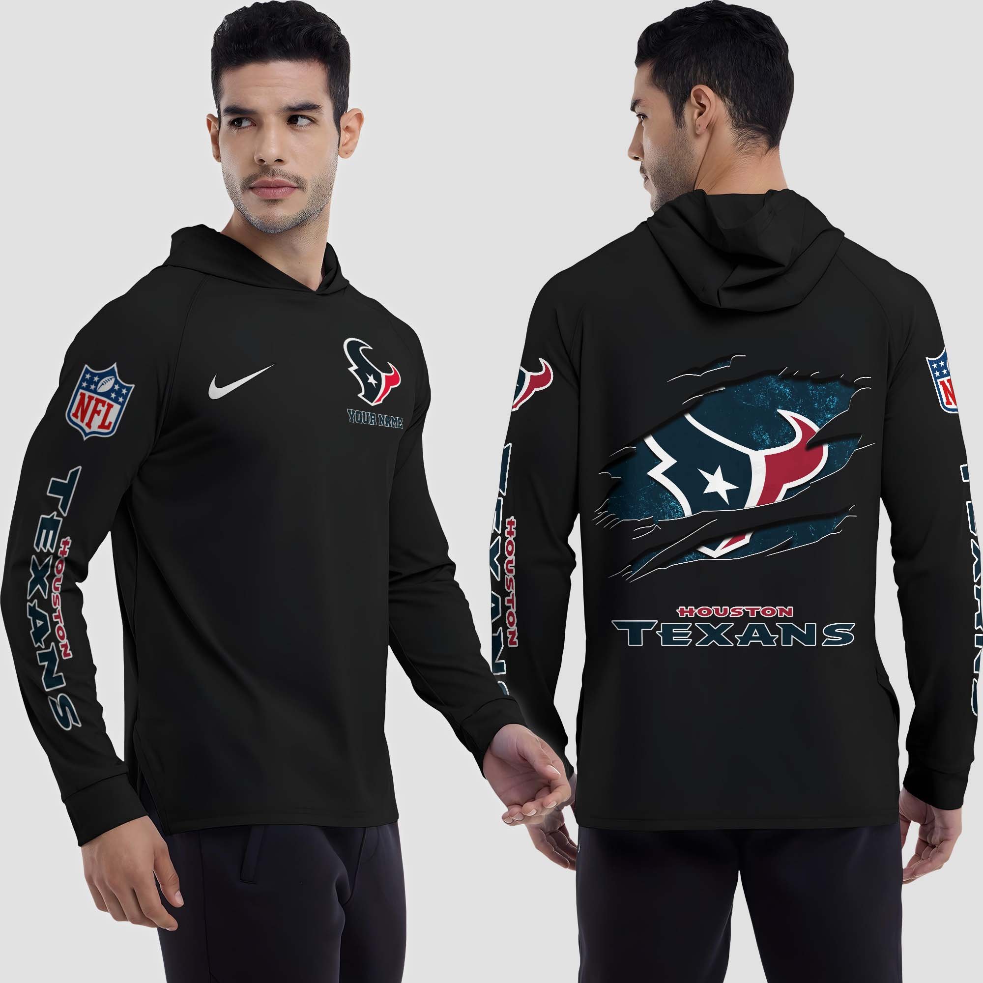 Alternative view of Houston Texans Split Hem Hoodie Custom Your Name, Sport Hoodie, Sport Gifts For Fan EHIVM-0211787