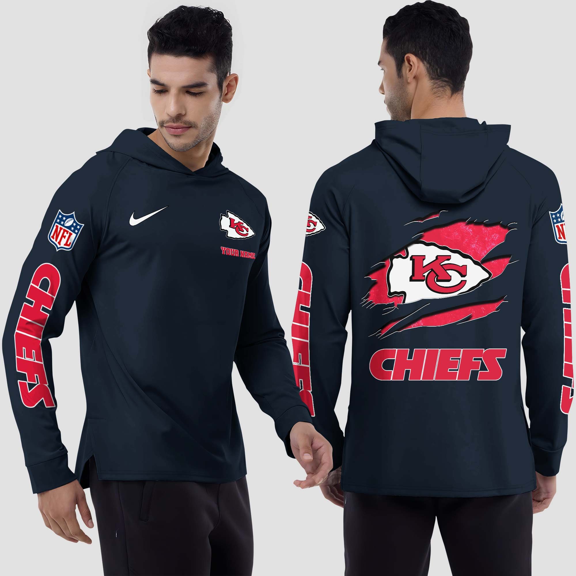 Kansas City Chiefs Split Hem Hoodie Custom Your Name, Sport Hoodie, Sport Gifts For Fan EHIVM-0211787