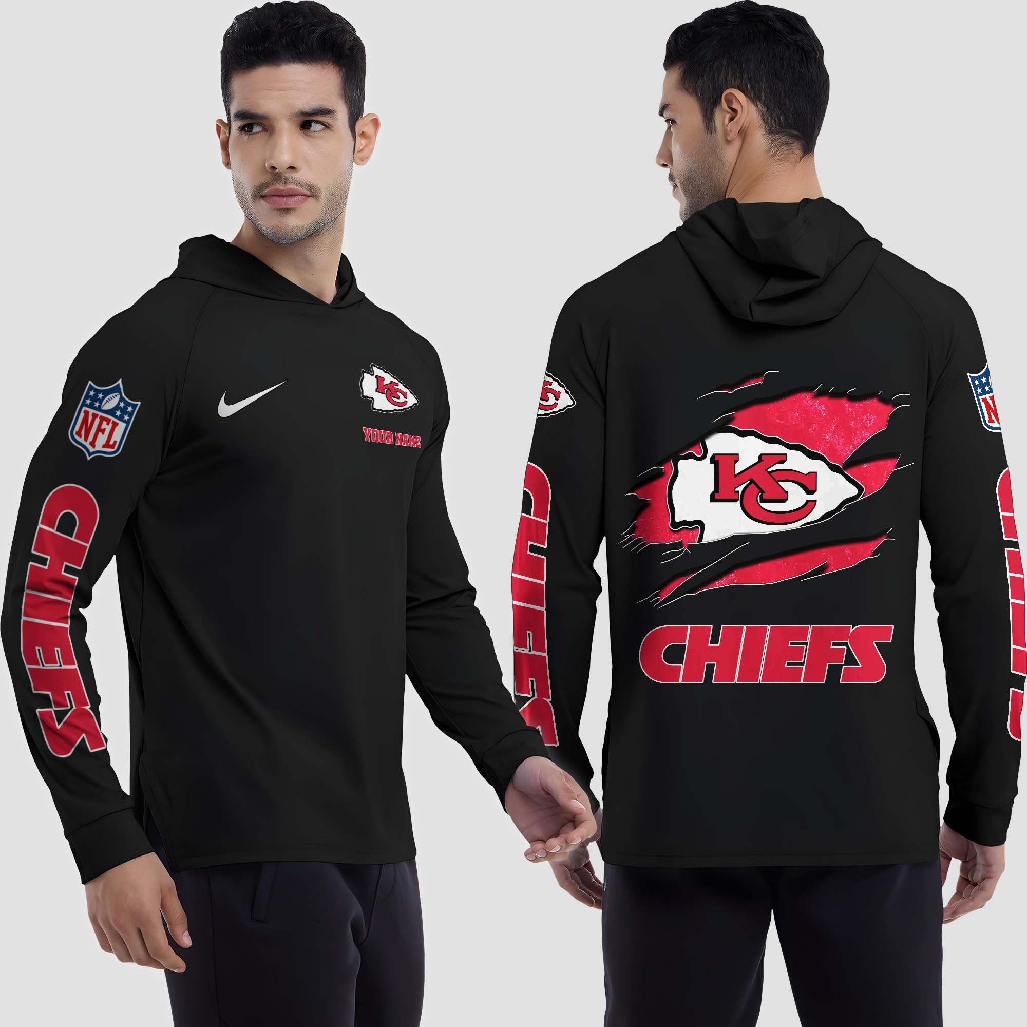 Alternative view of Kansas City Chiefs Split Hem Hoodie Custom Your Name, Sport Hoodie, Sport Gifts For Fan EHIVM-0211787