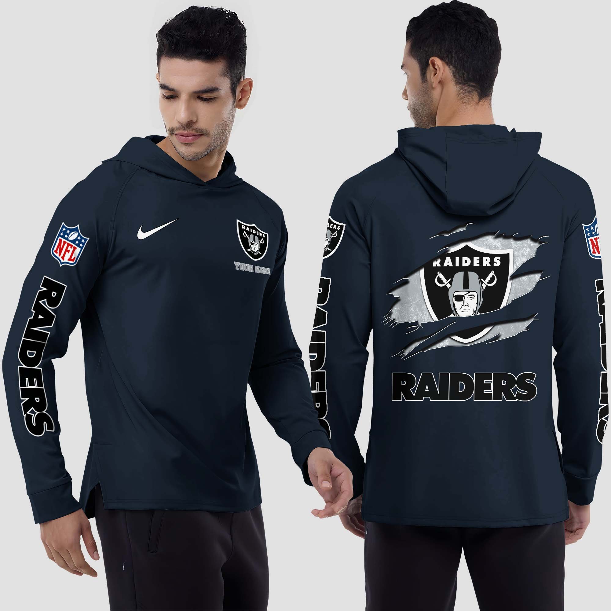 Las Vegas Raiders Split Hem Hoodie Custom Your Name, Sport Hoodie, Sport Gifts For Fan EHIVM-0211787