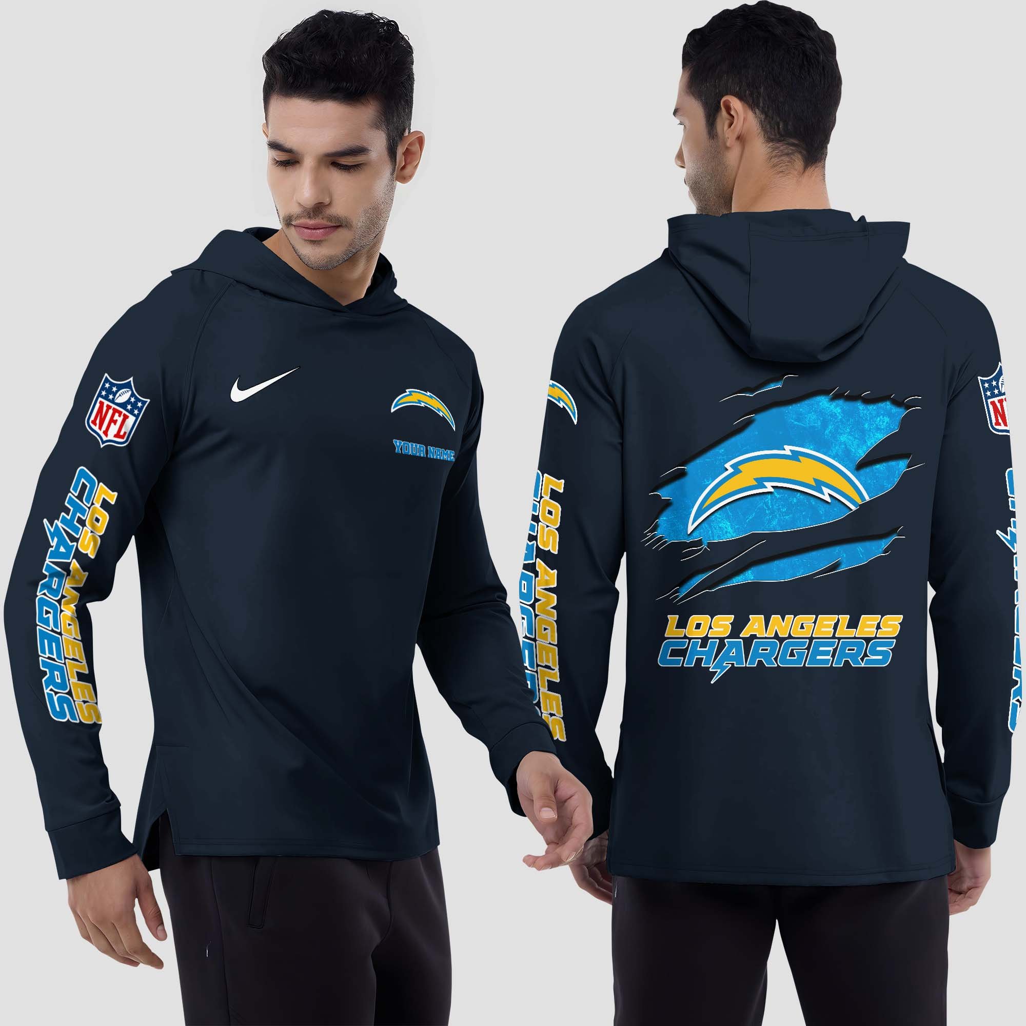 Los Angeles Chargers Split Hem Hoodie Custom Your Name, Sport Hoodie, Sport Gifts For Fan EHIVM-0211787