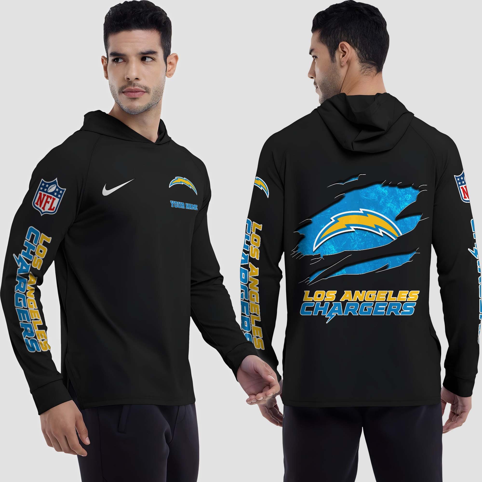 Alternative view of Los Angeles Chargers Split Hem Hoodie Custom Your Name, Sport Hoodie, Sport Gifts For Fan EHIVM-0211787