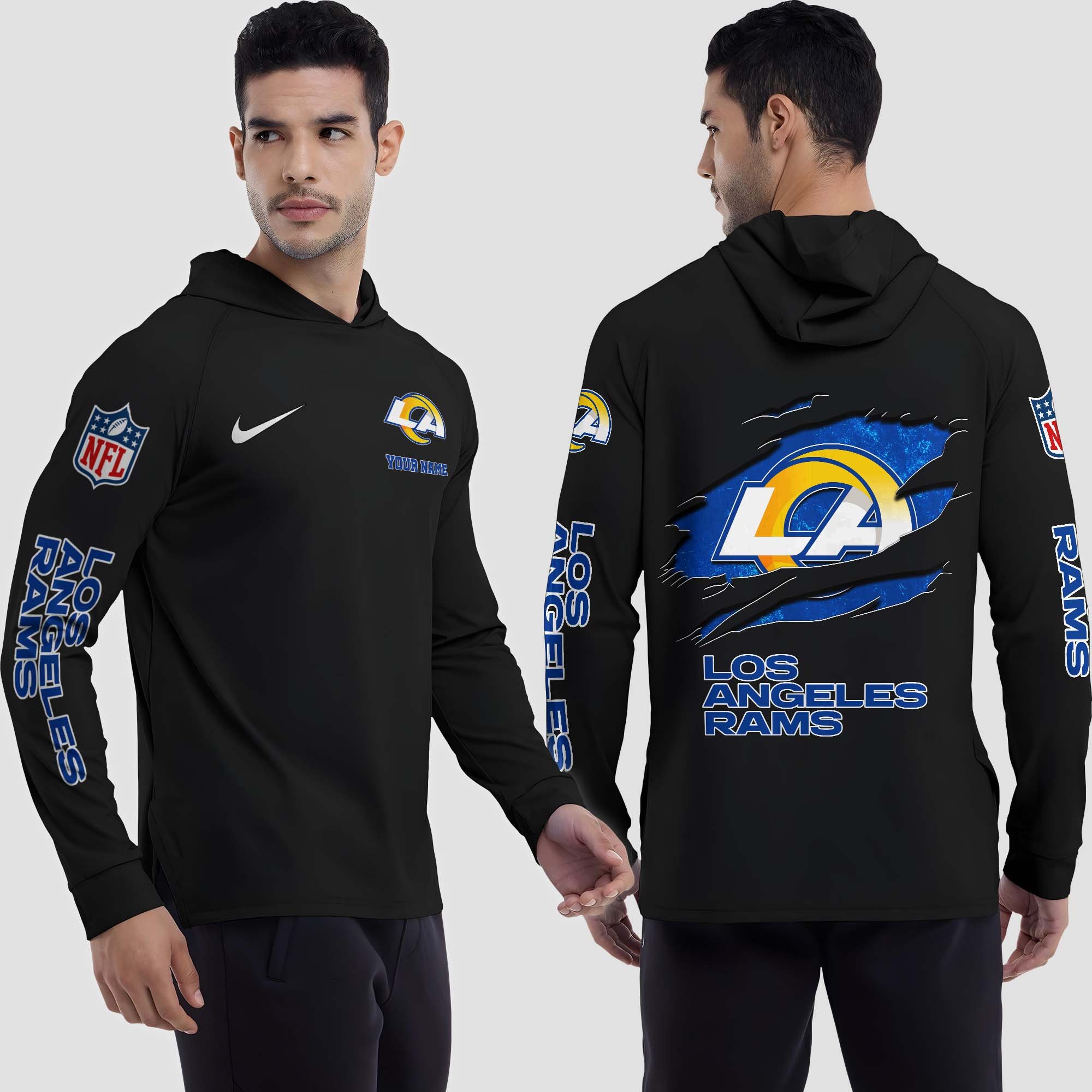Alternative view of Los Angeles Rams Split Hem Hoodie Custom Your Name, Sport Hoodie, Sport Gifts For Fan EHIVM-0211787