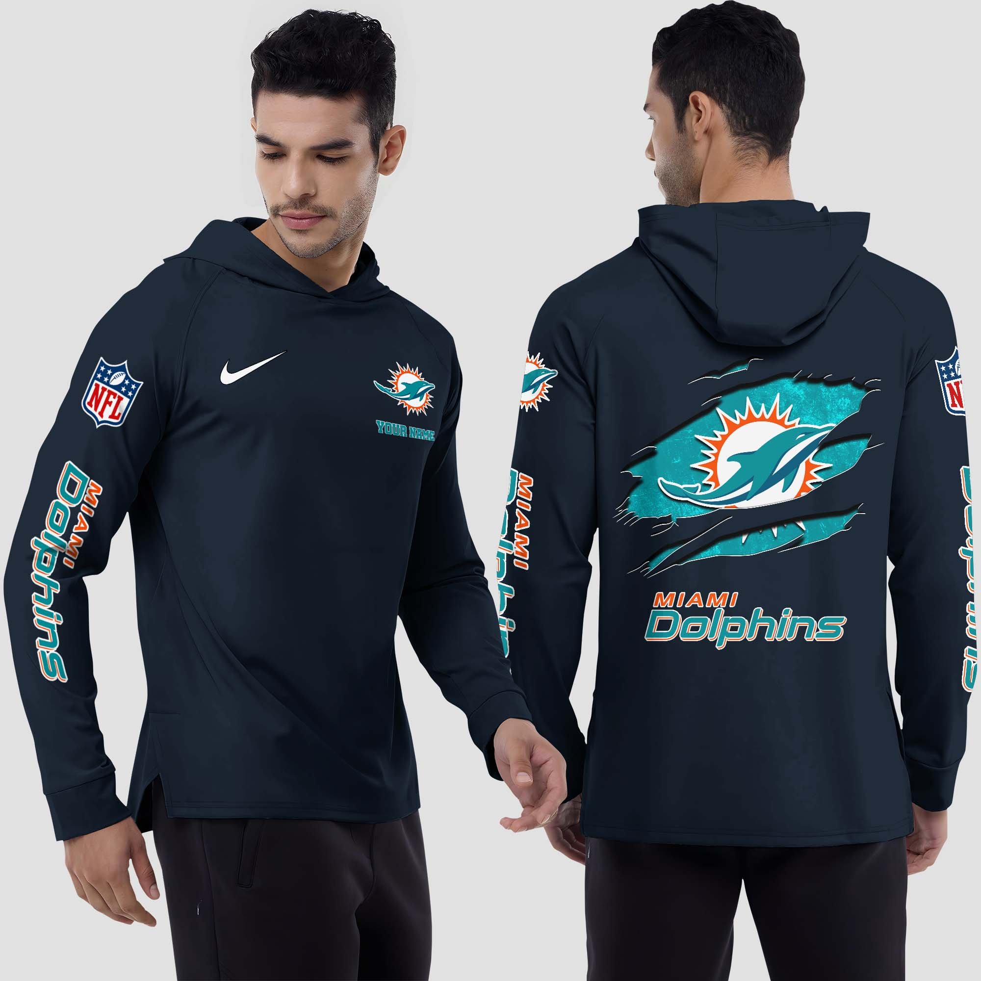 Miami Dolphins Split Hem Hoodie Custom Your Name, Sport Hoodie, Sport Gifts For Fan EHIVM-0211787