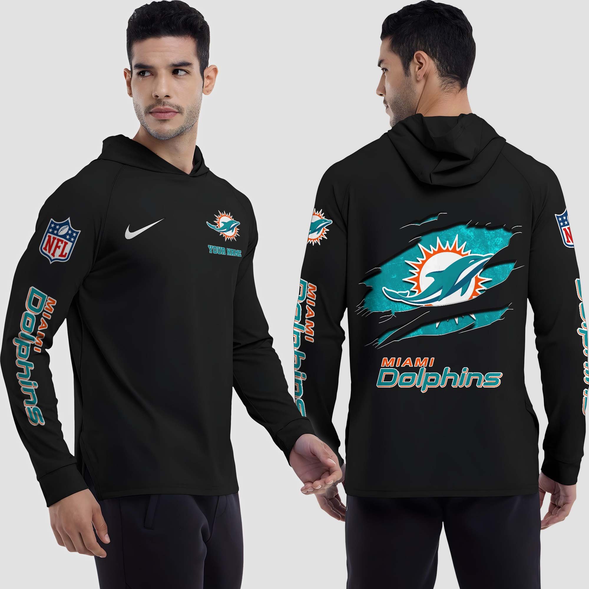 Alternative view of Miami Dolphins Split Hem Hoodie Custom Your Name, Sport Hoodie, Sport Gifts For Fan EHIVM-0211787