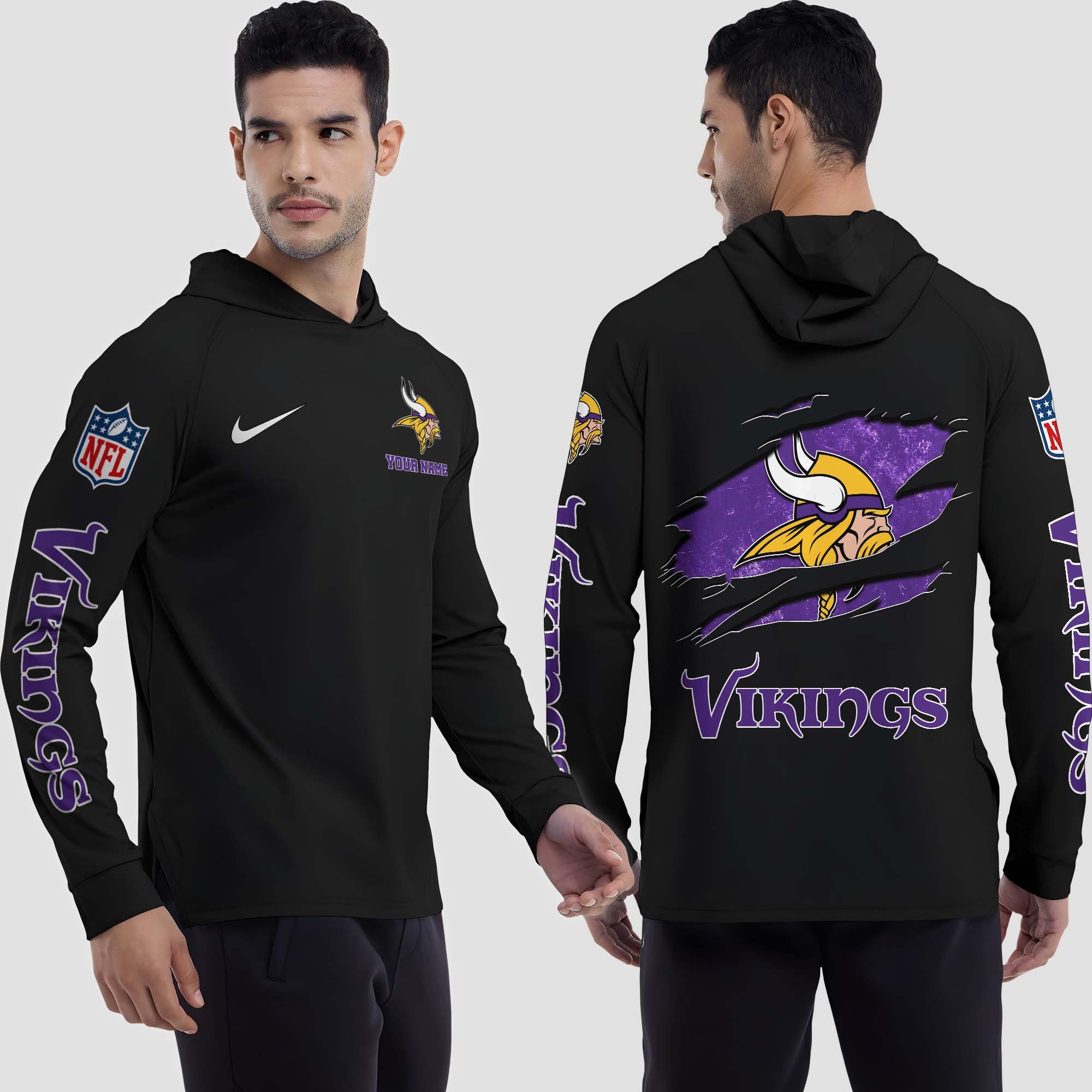 Alternative view of Minnesota Vikings Split Hem Hoodie Custom Your Name, Sport Hoodie, Sport Gifts For Fan EHIVM-0211787