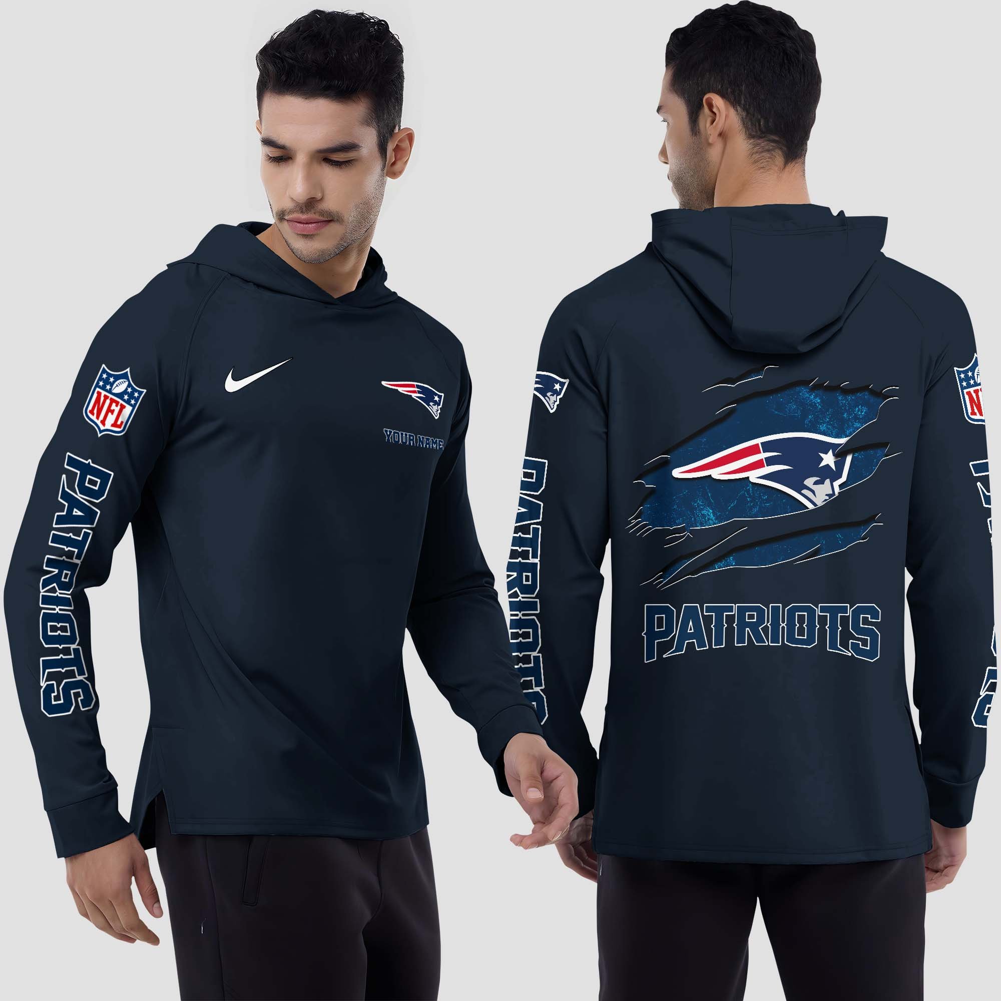 New England Patriots Split Hem Hoodie Custom Your Name, Sport Hoodie, Sport Gifts For Fan EHIVM-0211787