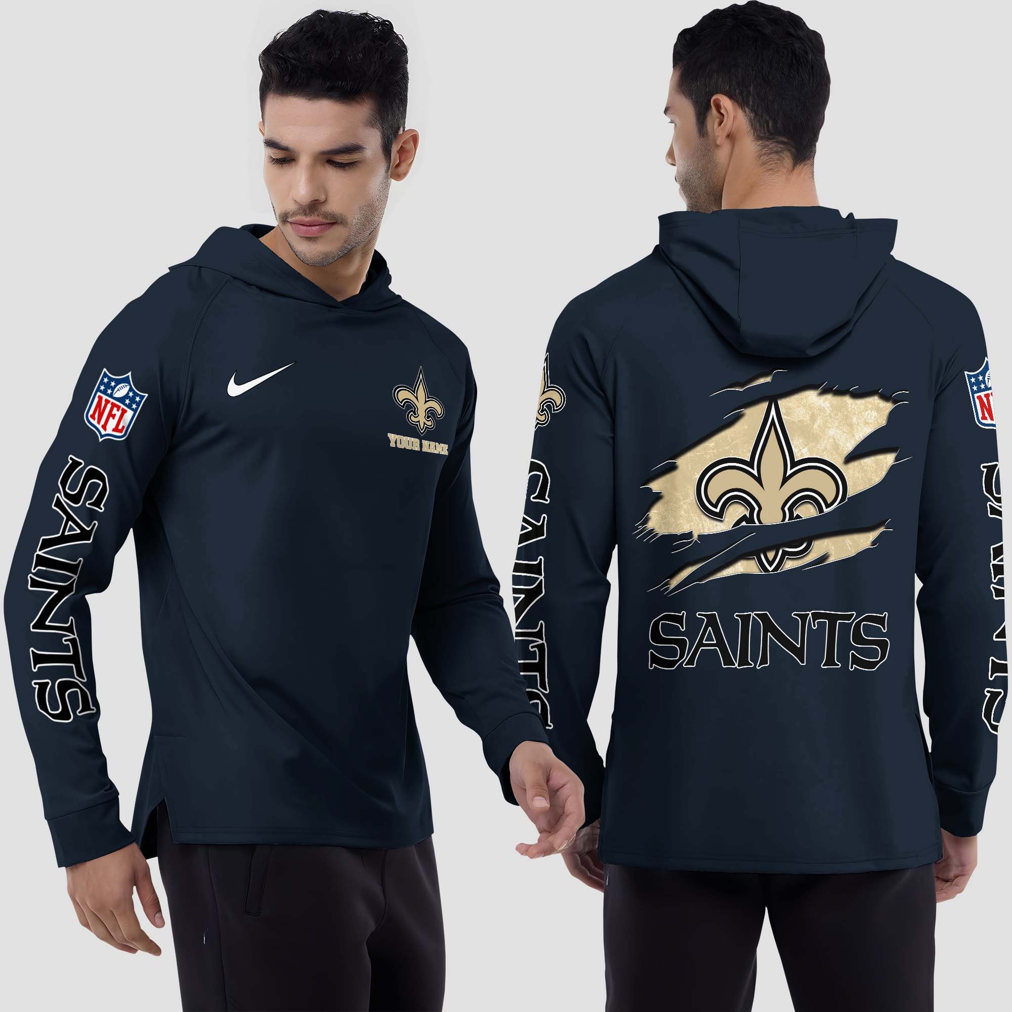 New Orleans Saints Split Hem Hoodie Custom Your Name, Sport Hoodie, Sport Gifts For Fan EHIVM-0211787