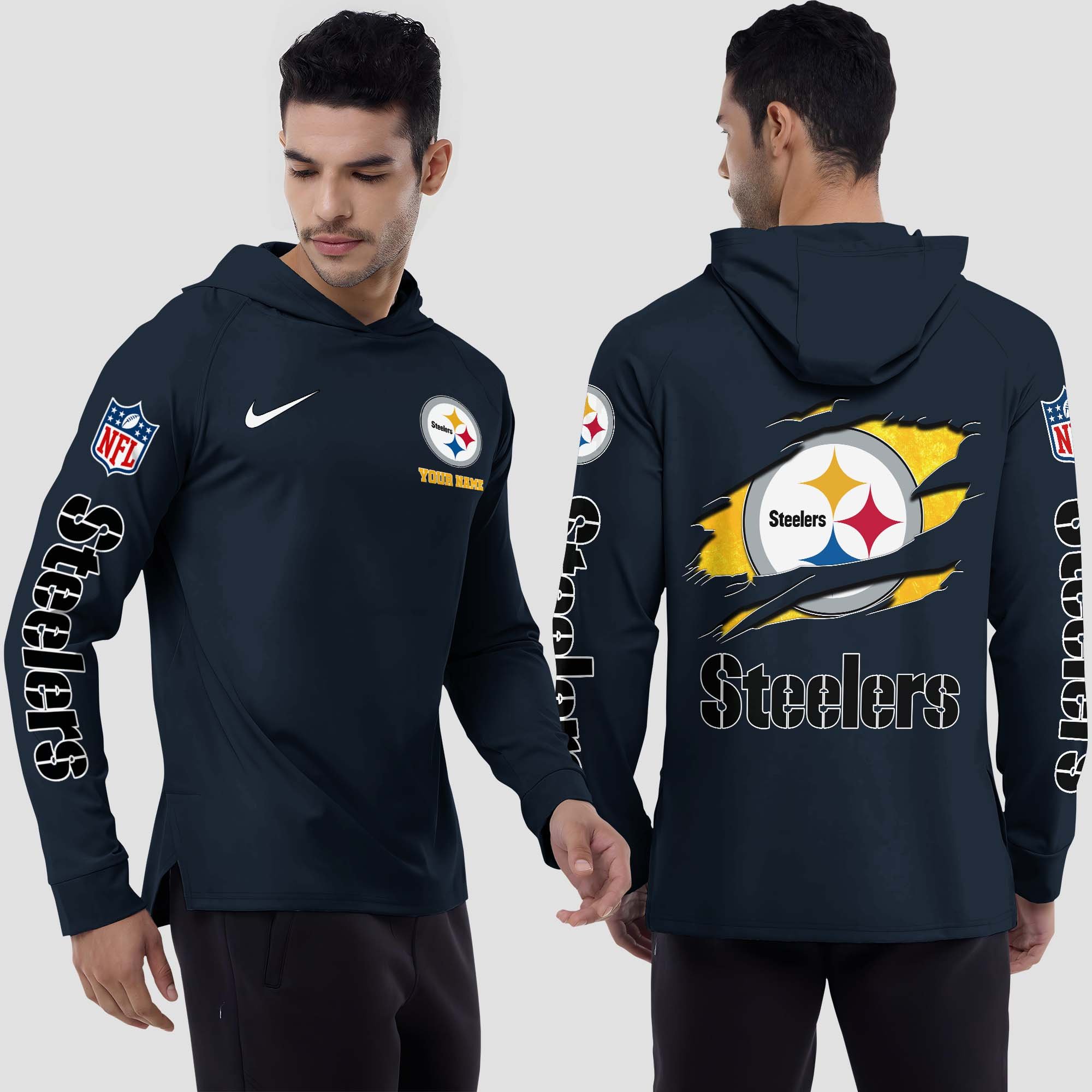 Pittsburgh Steelers Split Hem Hoodie Custom Your Name, Sport Hoodie, Sport Gifts For Fan EHIVM-0211787