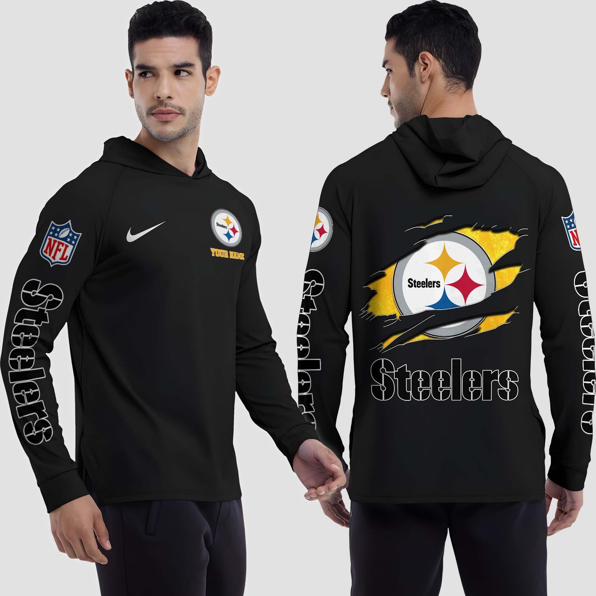 Alternative view of Pittsburgh Steelers Split Hem Hoodie Custom Your Name, Sport Hoodie, Sport Gifts For Fan EHIVM-0211787